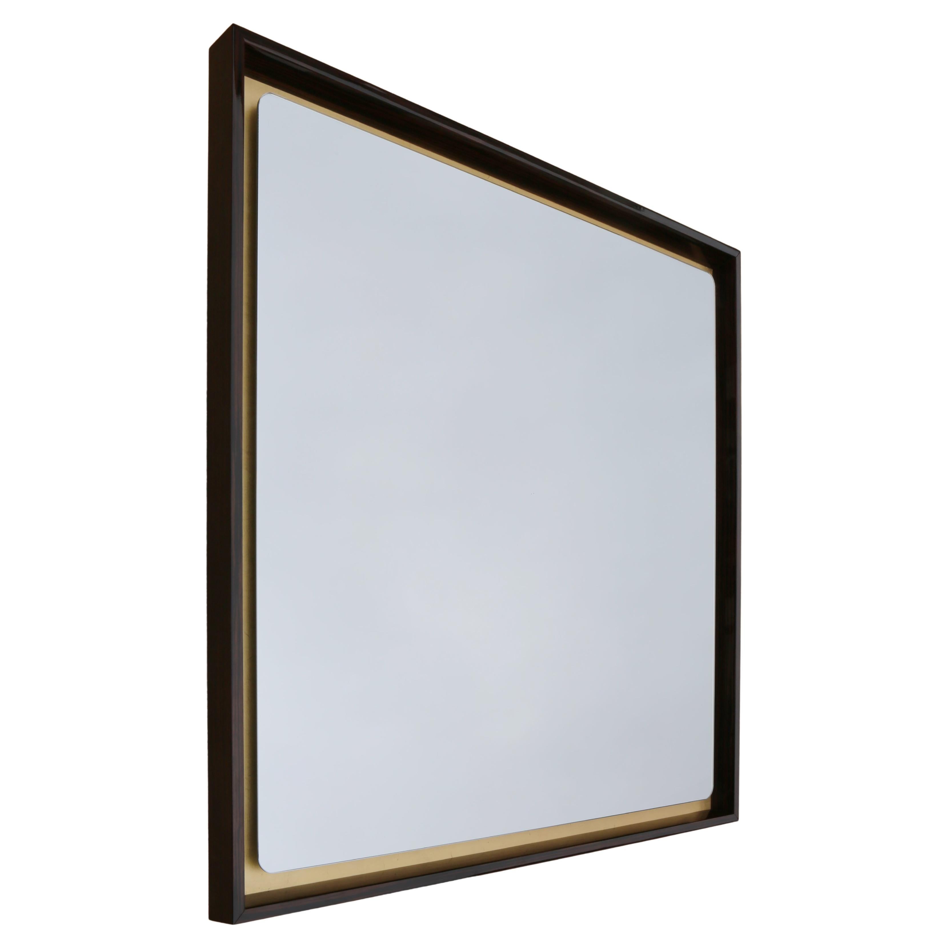 Splendo 132 Glänzender Ebenholzrahmen und Blattgold Quadratischer Wandspiegel von Casa Casati