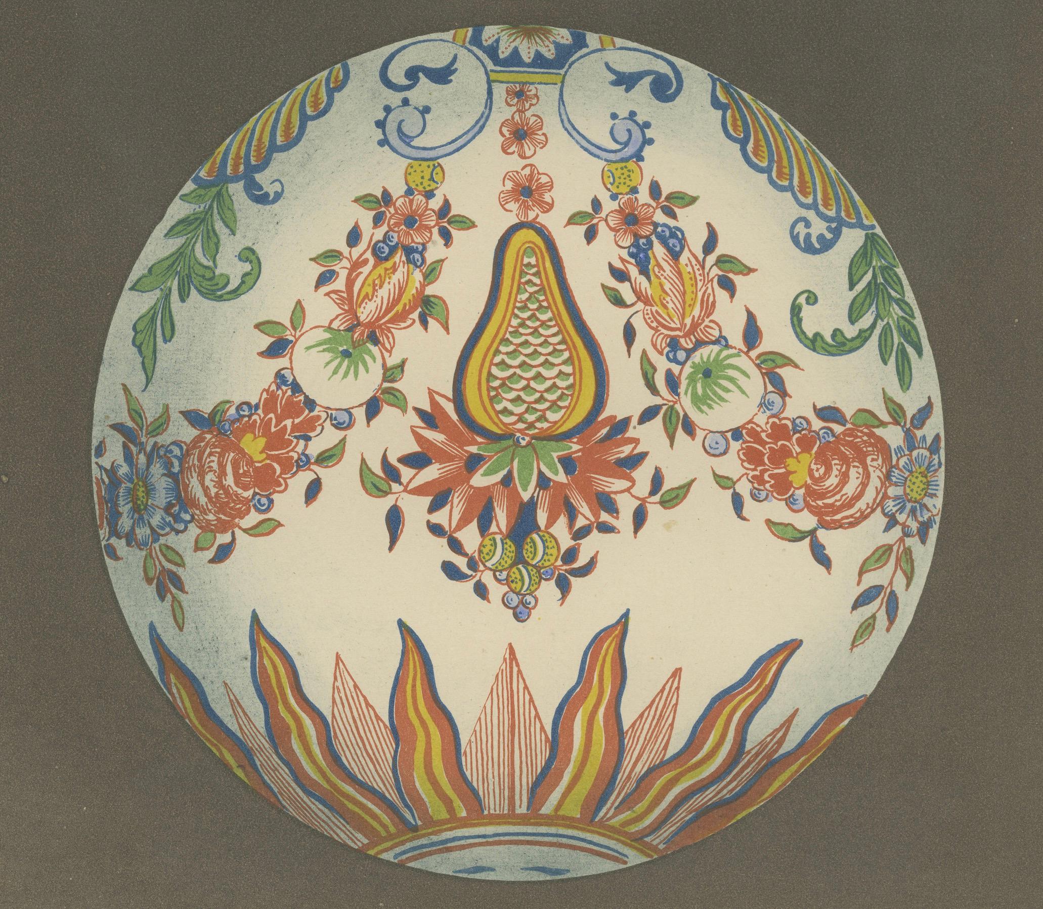 Splendor and Abundance: Sinceny Ceramic Plates - Chromolithograph Plate 74, 1874 In Good Condition In Langweer, NL