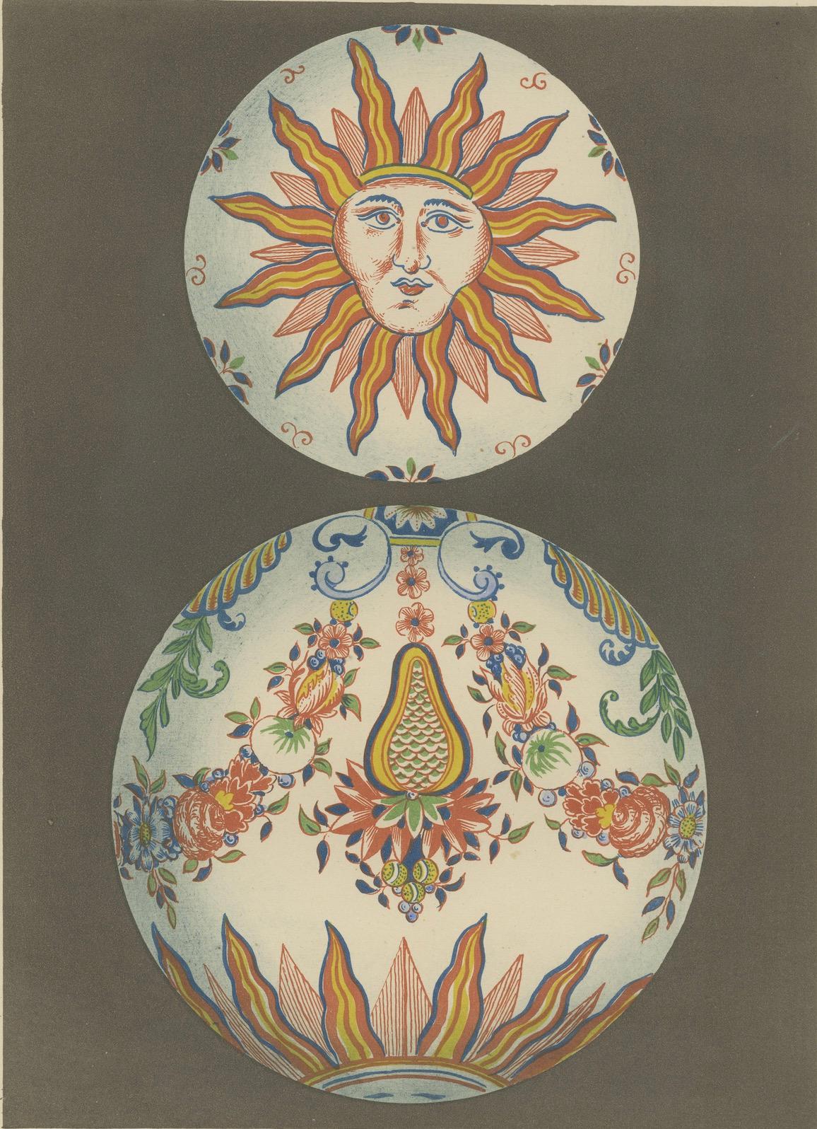 Paper Splendor and Abundance: Sinceny Ceramic Plates - Chromolithograph Plate 74, 1874 For Sale