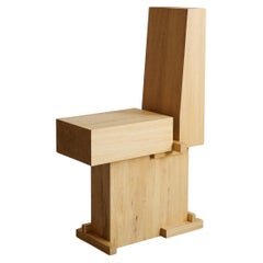 Japanischer minimalistischer skulpturaler japanischer Abachi-Holz-Skulptur-Stuhl mitplint-Hocker von Sho Ota