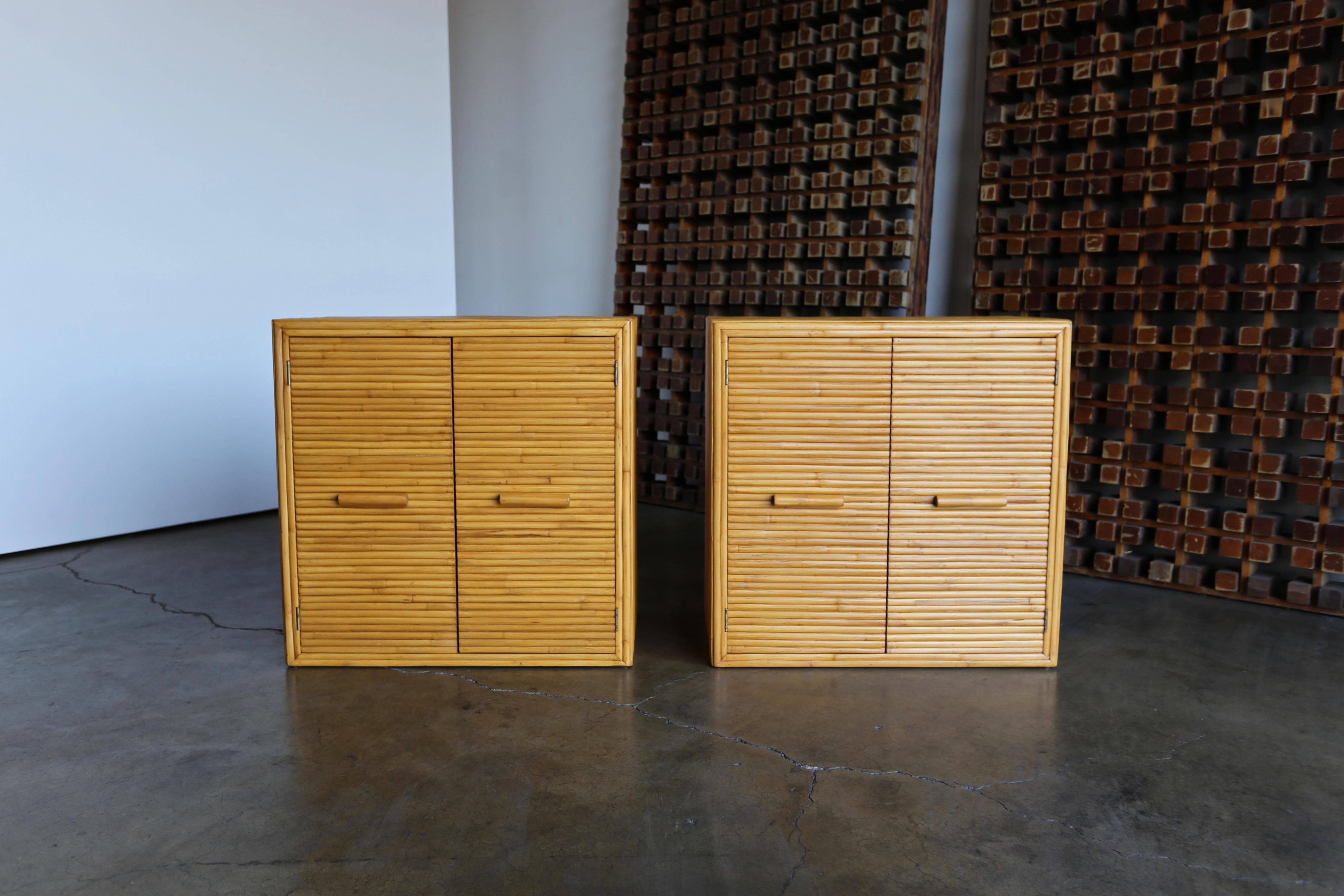 Mid-Century Modern Split Bamboo Cabinets, circa 1970