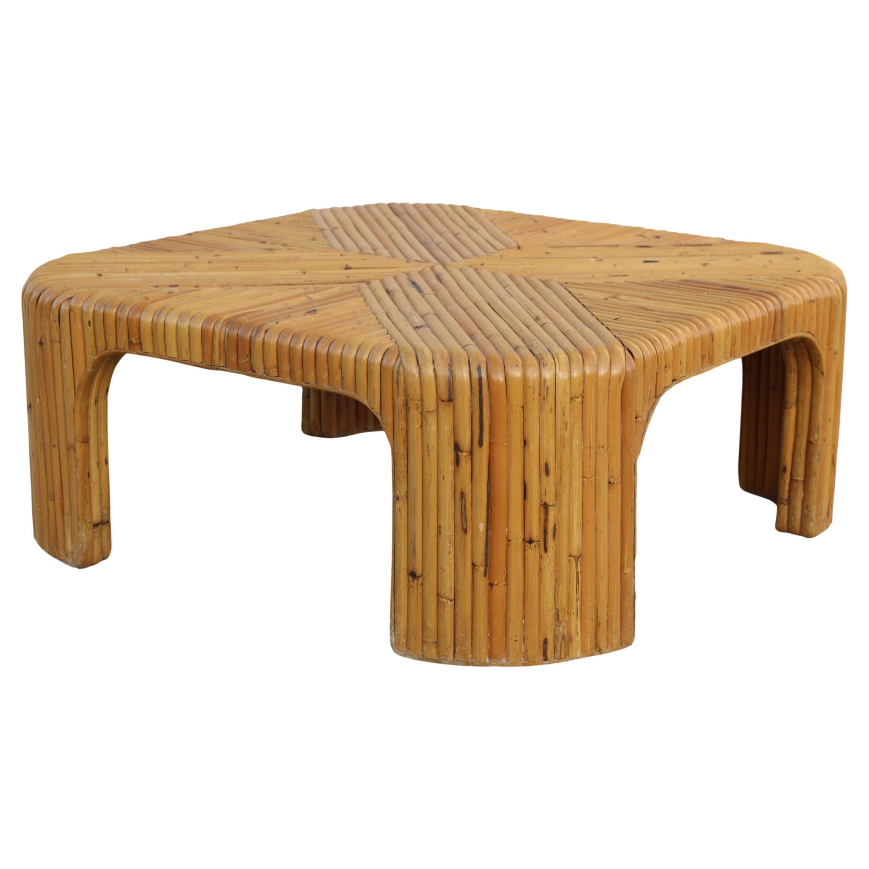Vintage Split Bamboo Coffee Table with Waterfall Corners For Sale