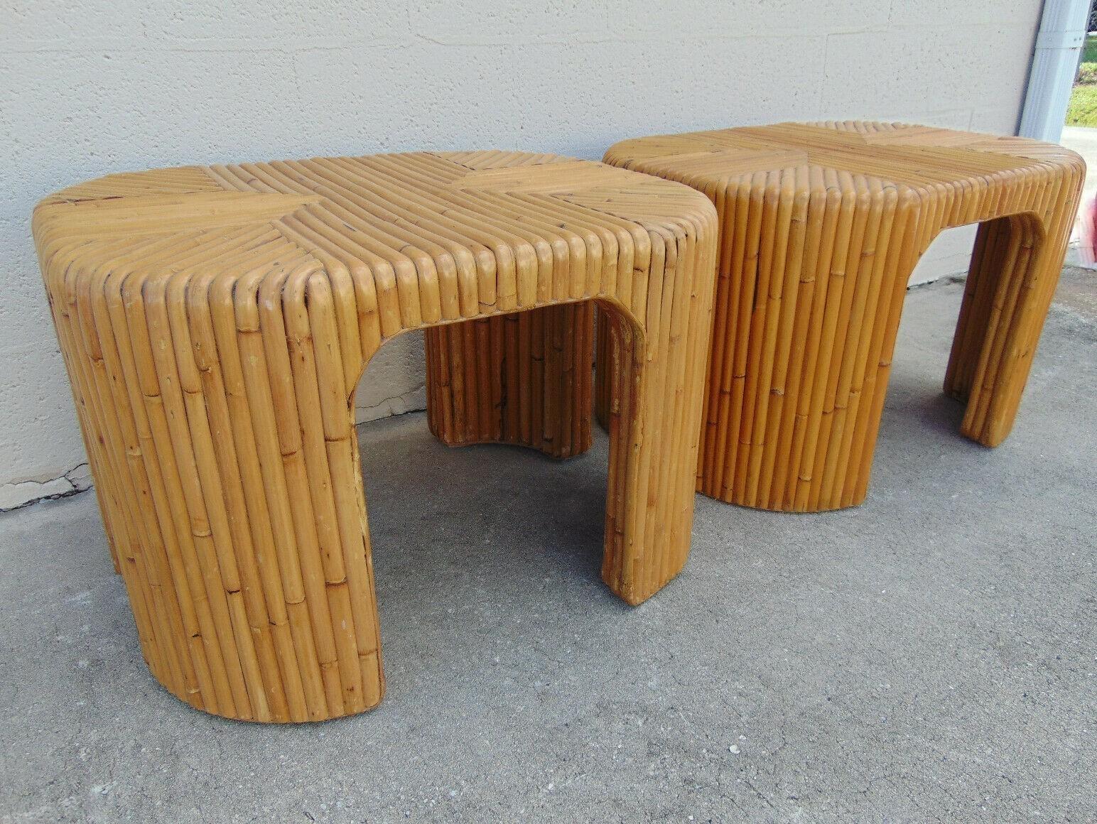 Split Bamboo End Tables with Waterfall Corners, a Pair For Sale 4