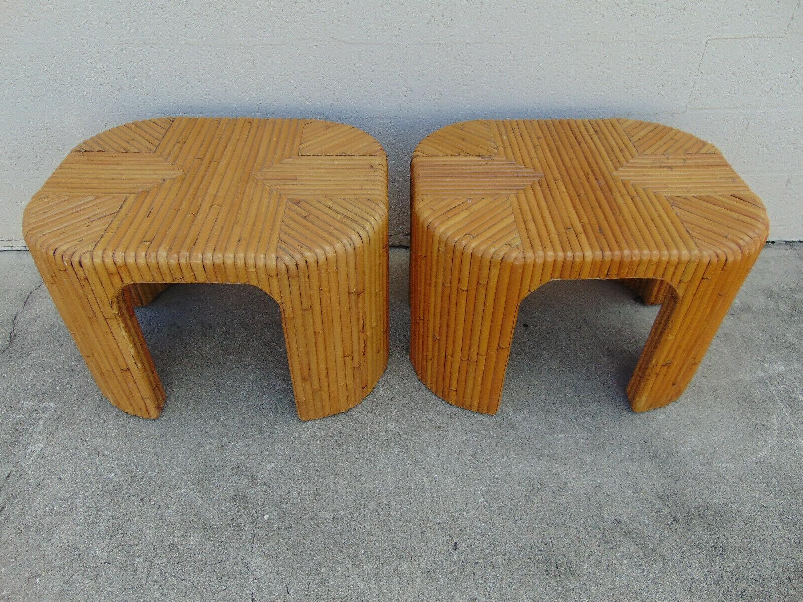 Split Bamboo End Tables with Waterfall Corners, a Pair For Sale 7
