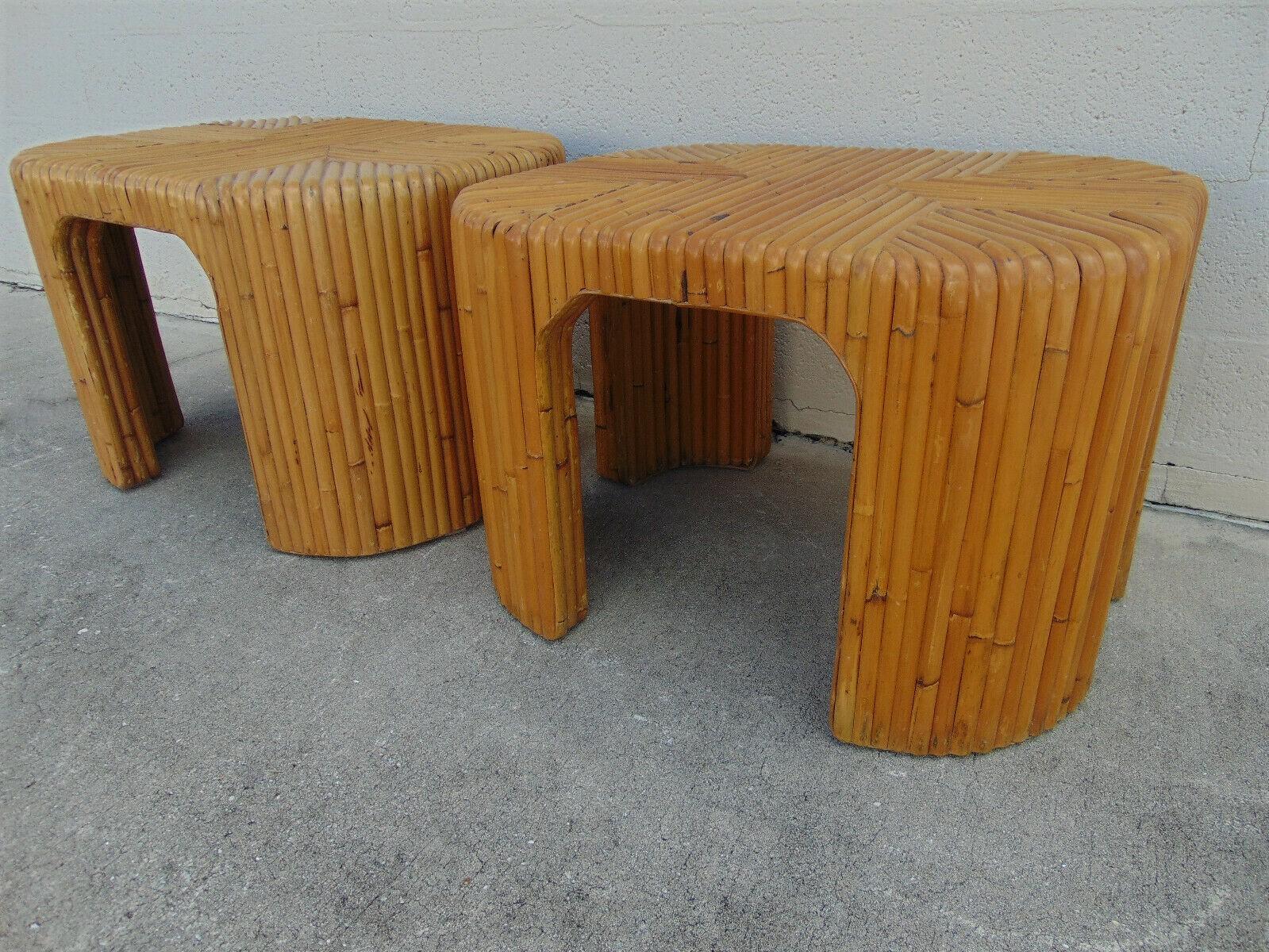 Split Bamboo End Tables with Waterfall Corners, a Pair For Sale 8