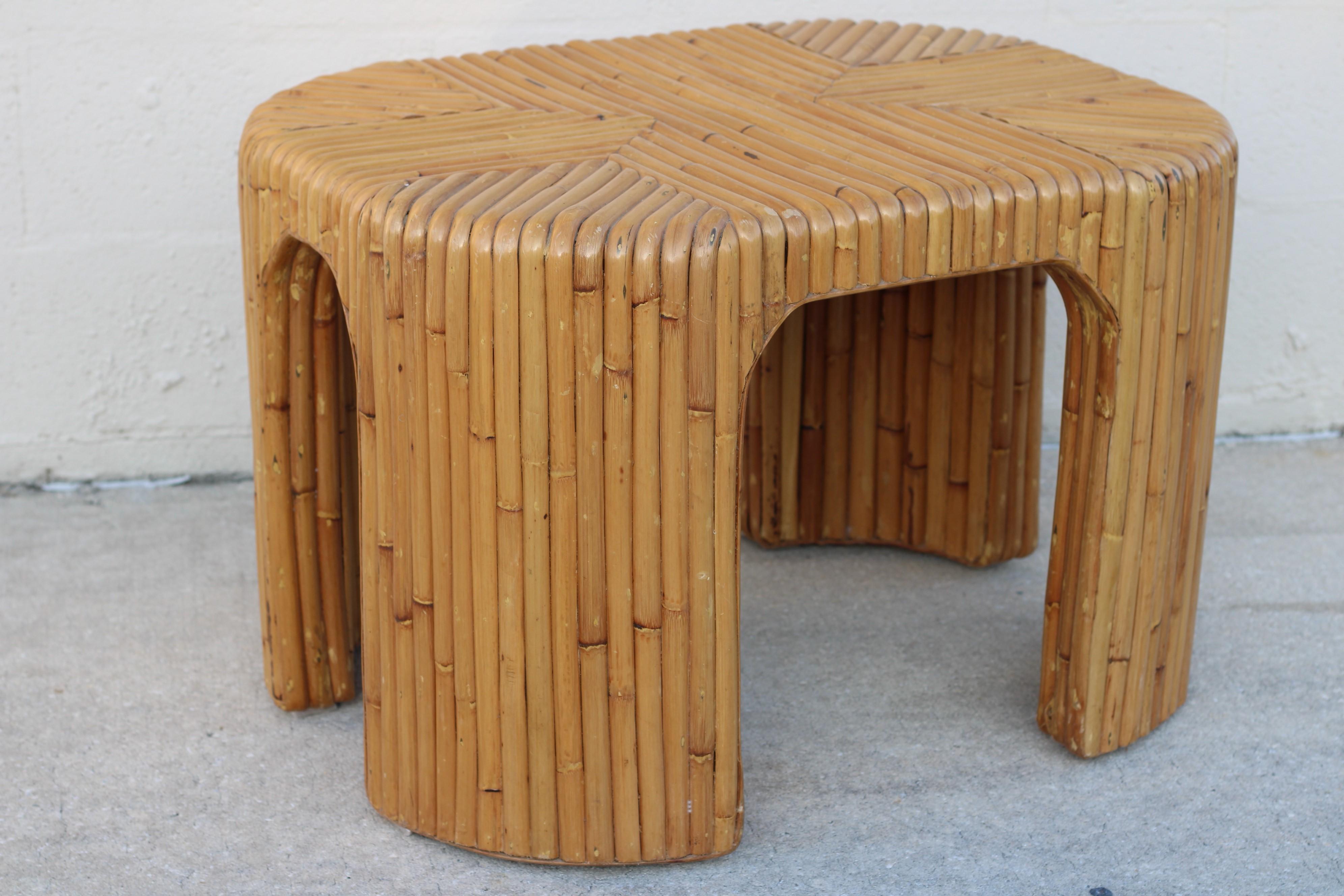 Organic Modern Split Bamboo End Tables with Waterfall Corners, a Pair For Sale