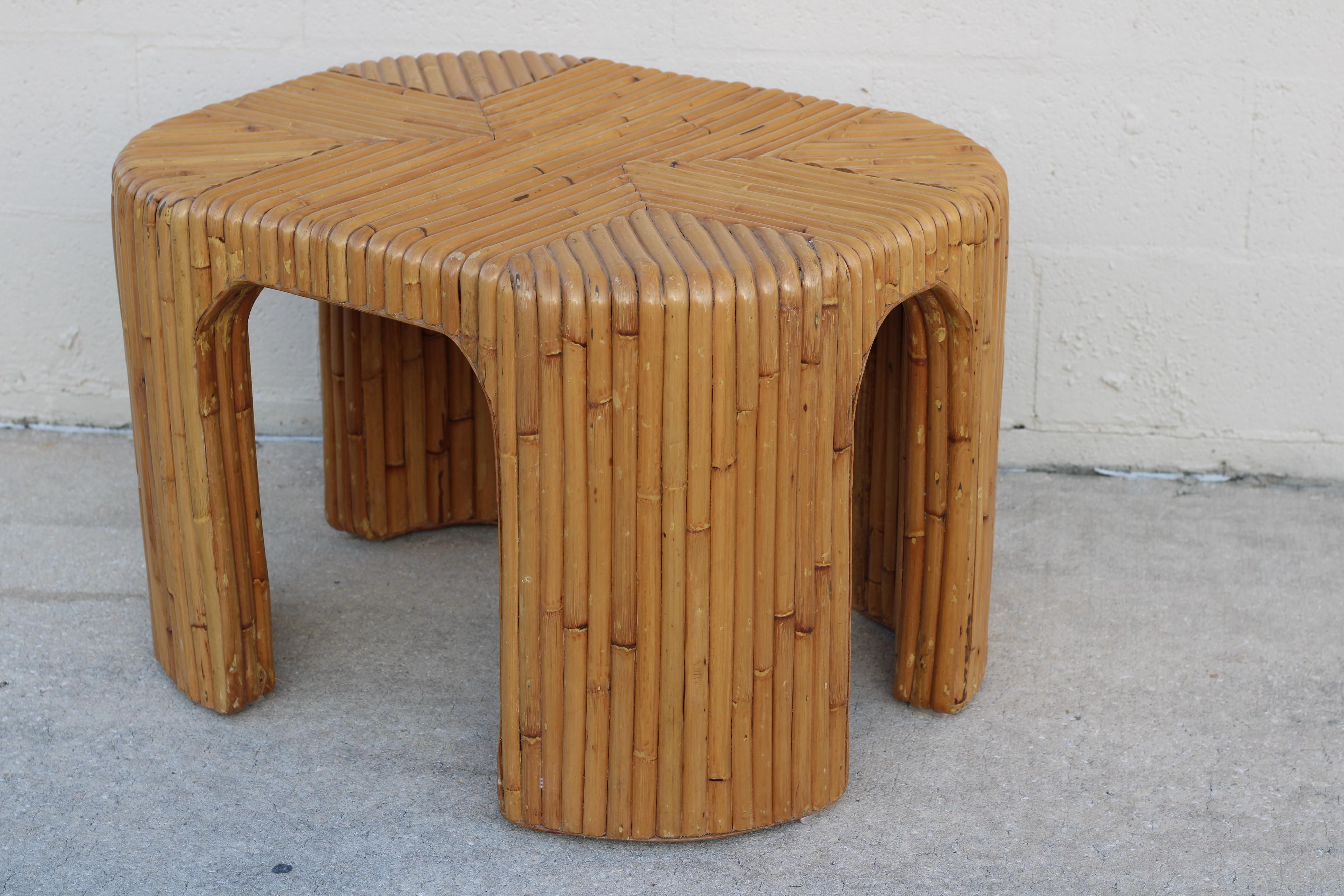 Philippine Split Bamboo End Tables with Waterfall Corners, a Pair For Sale
