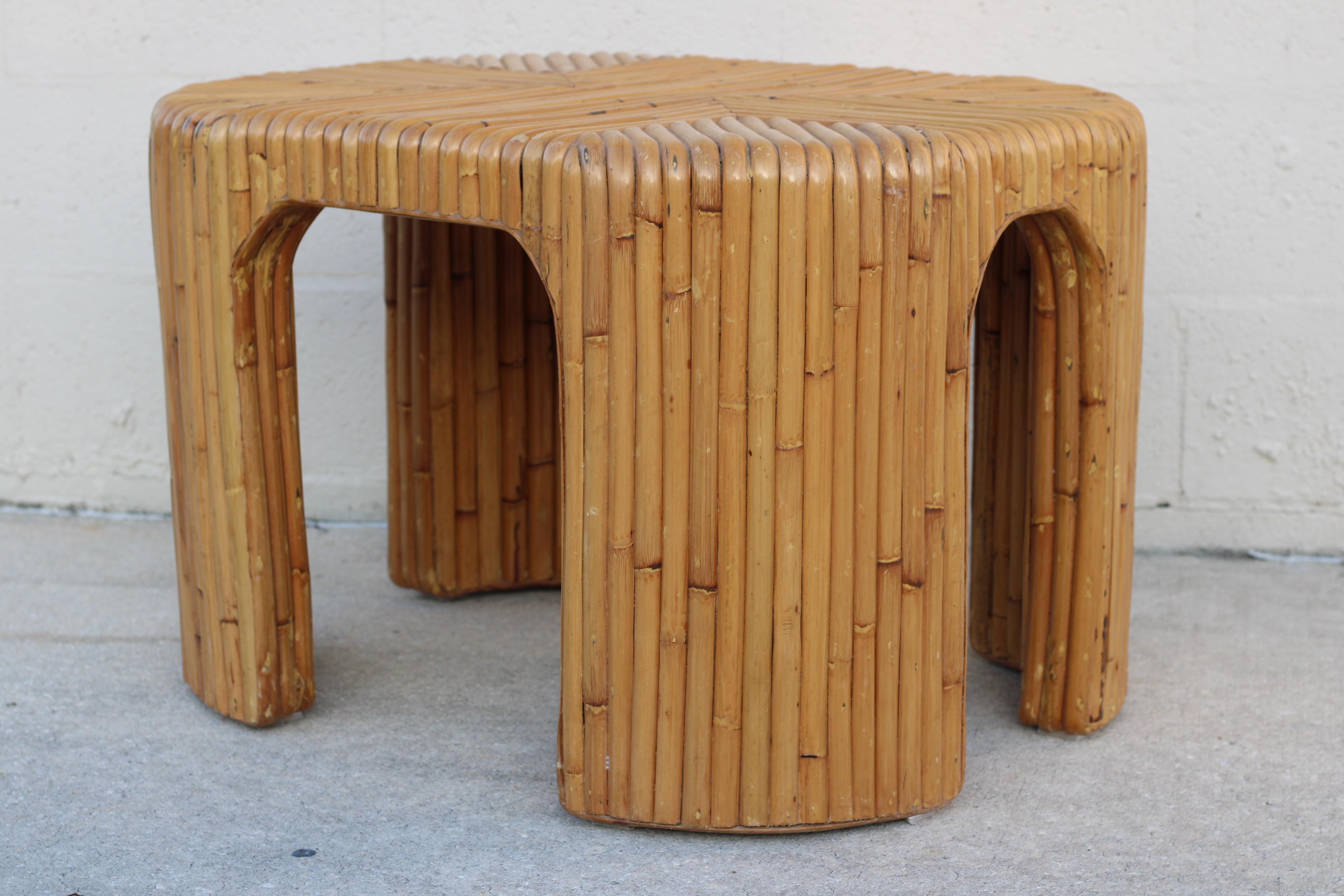 Split Bamboo End Tables with Waterfall Corners, a Pair In Good Condition For Sale In Vero Beach, FL