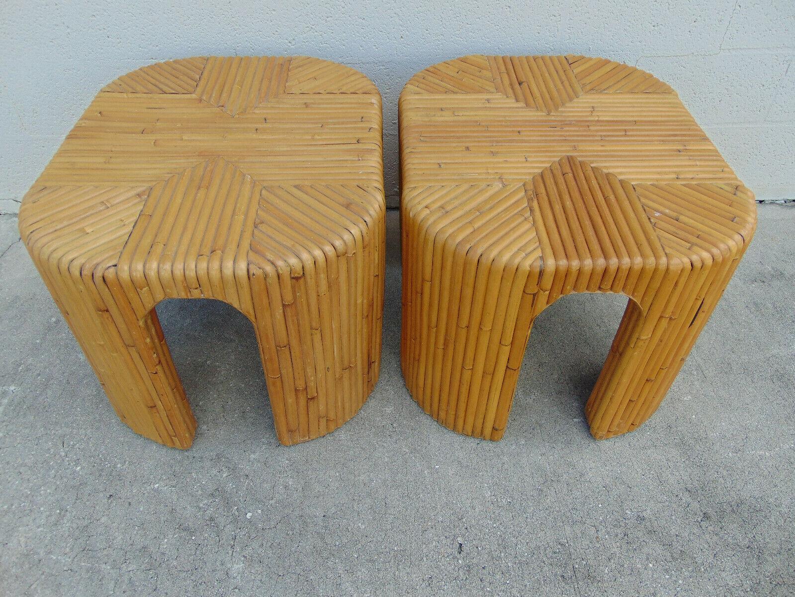 Split Bamboo End Tables with Waterfall Corners, a Pair For Sale 1