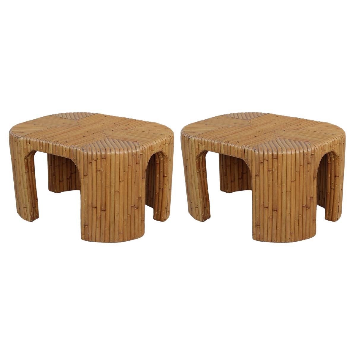 Split Bamboo End Tables with Waterfall Corners, a Pair For Sale