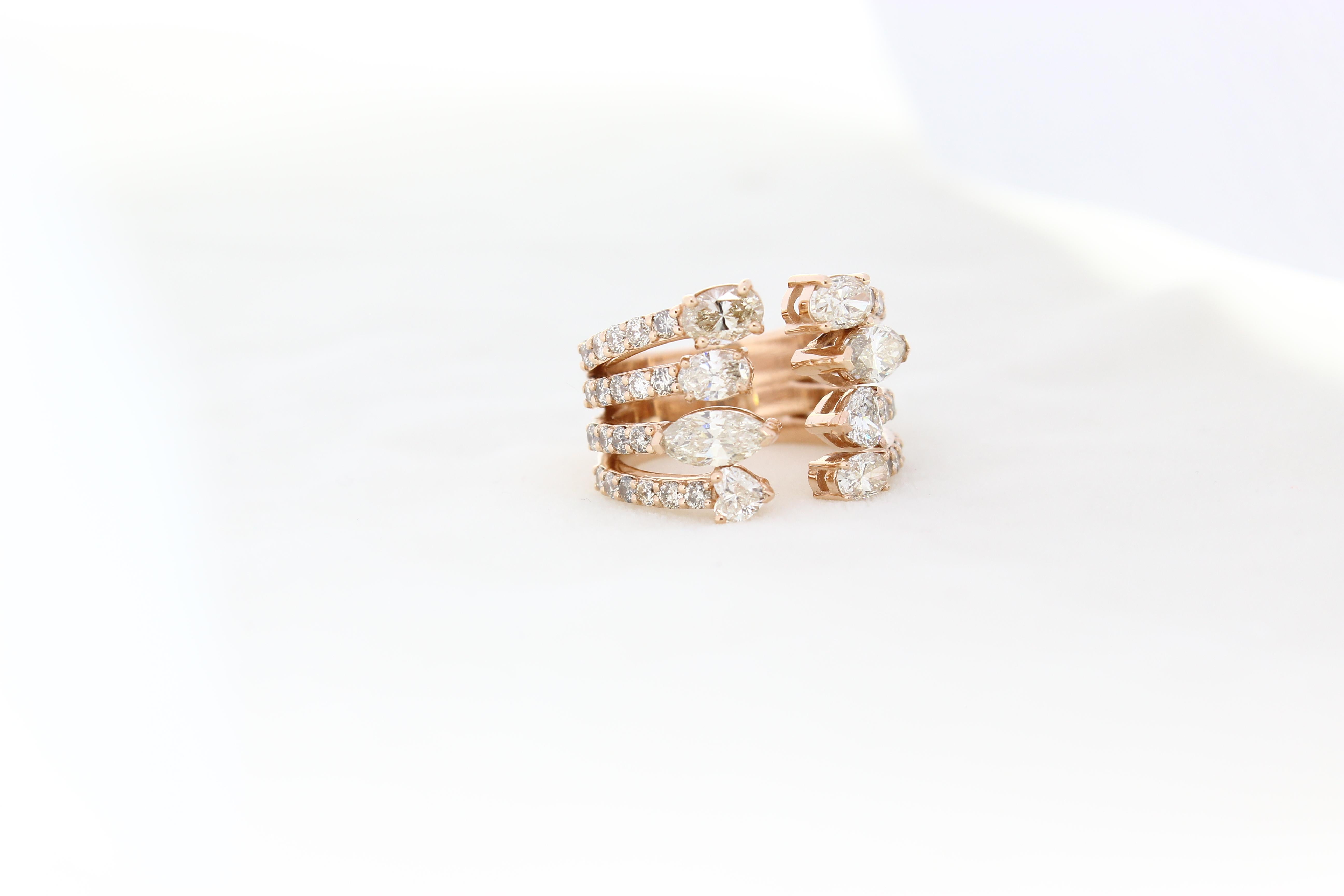 For Sale:  Split Band Statement Ring with Fancy shaped Diamonds in 18k Solid Gold 2