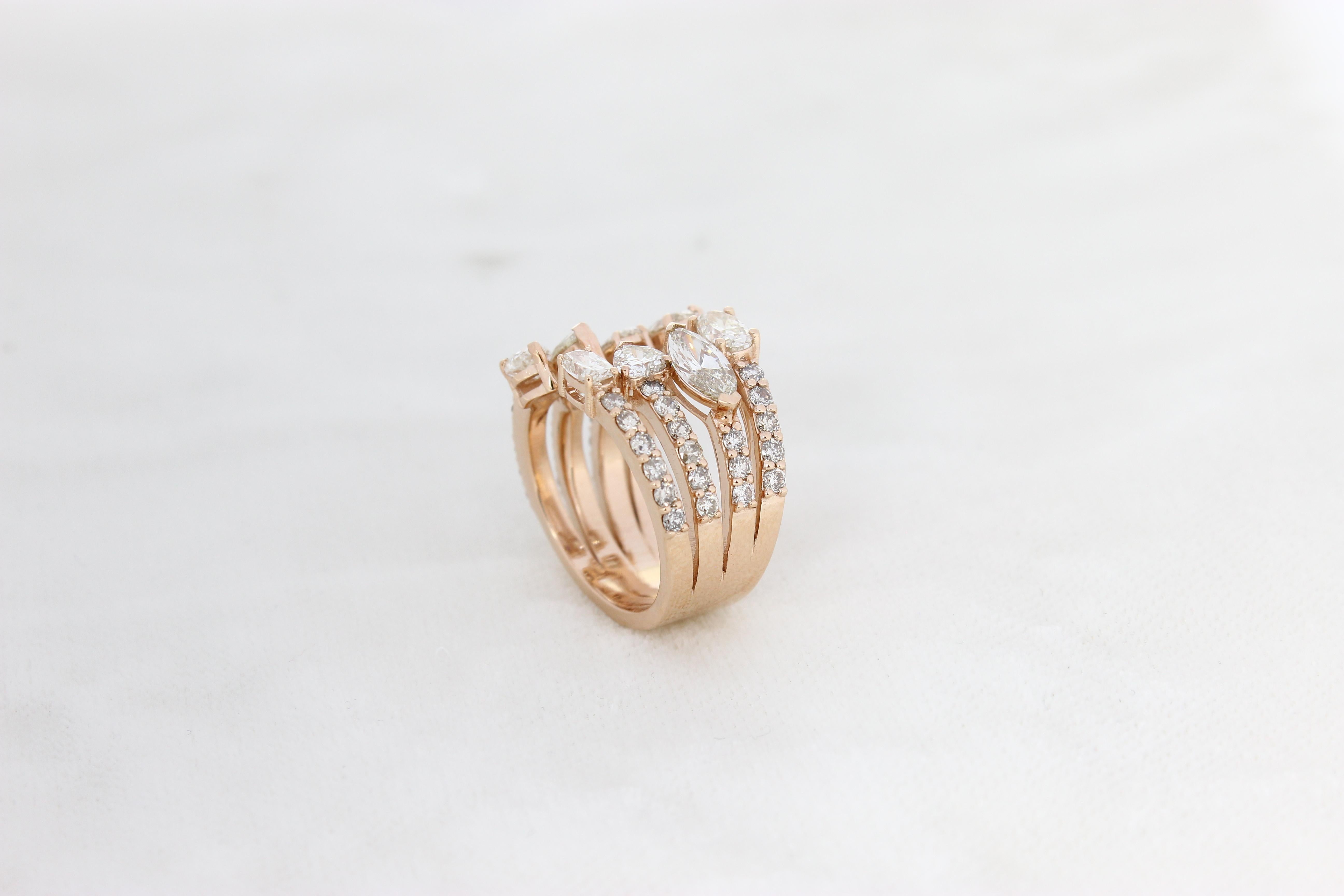 For Sale:  Split Band Statement Ring with Fancy shaped Diamonds in 18k Solid Gold 4