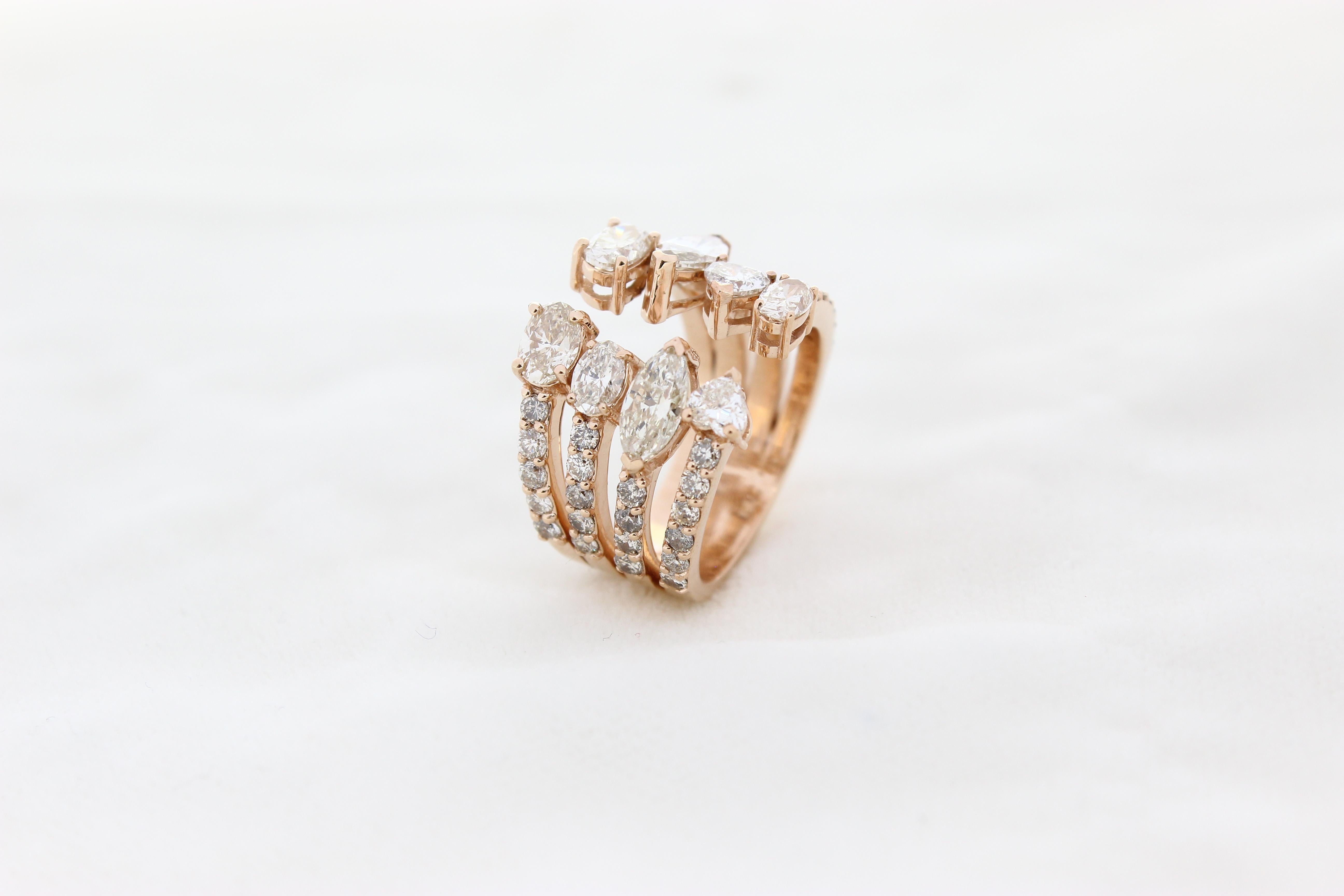 For Sale:  Split Band Statement Ring with Fancy shaped Diamonds in 18k Solid Gold 5
