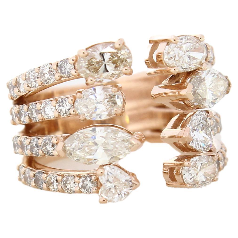 For Sale:  Split Band Statement Ring with Fancy shaped Diamonds in 18k Solid Gold