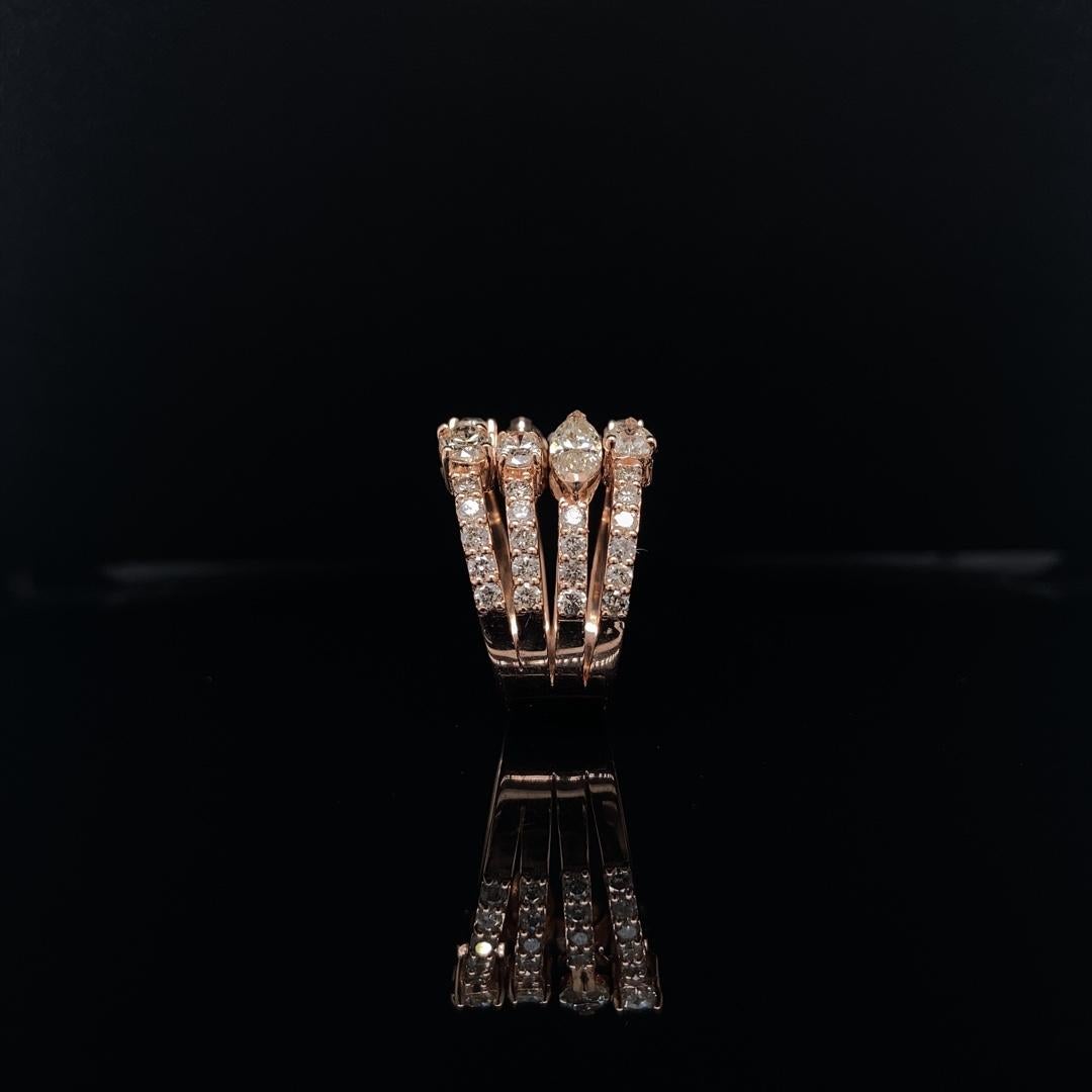 For Sale:  Split Band Statement Ring with Fancy shaped Diamonds in 18k Solid Gold 9