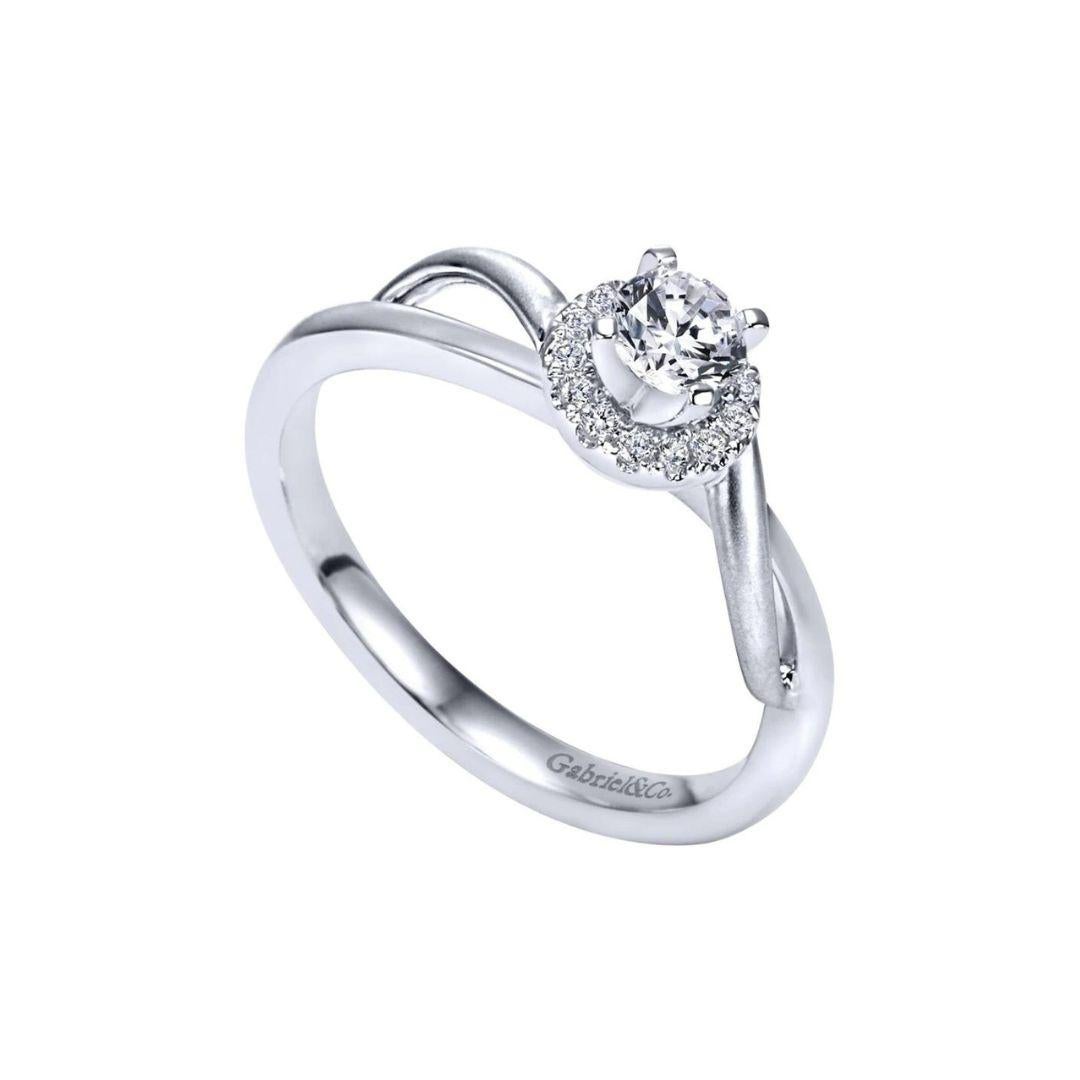 Round Cut Split Bypass Shank Diamond Halo Engagement Ring For Sale