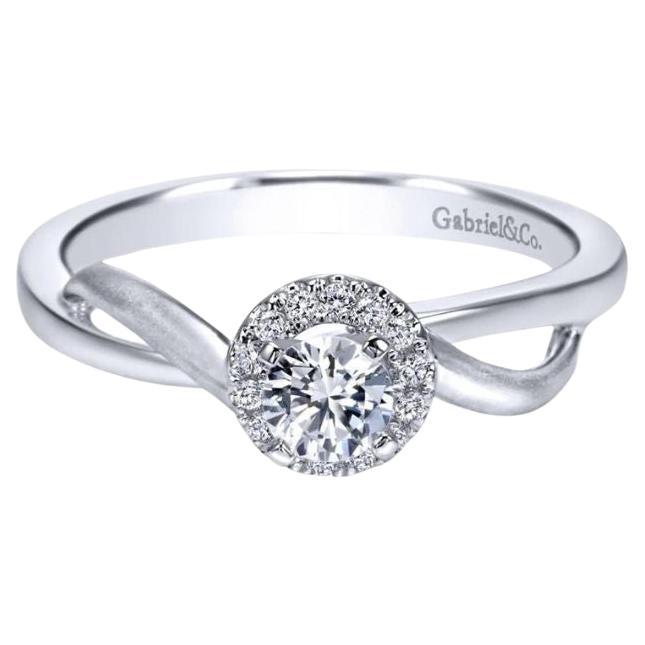 Split Bypass Shank Diamond Halo Engagement Ring For Sale