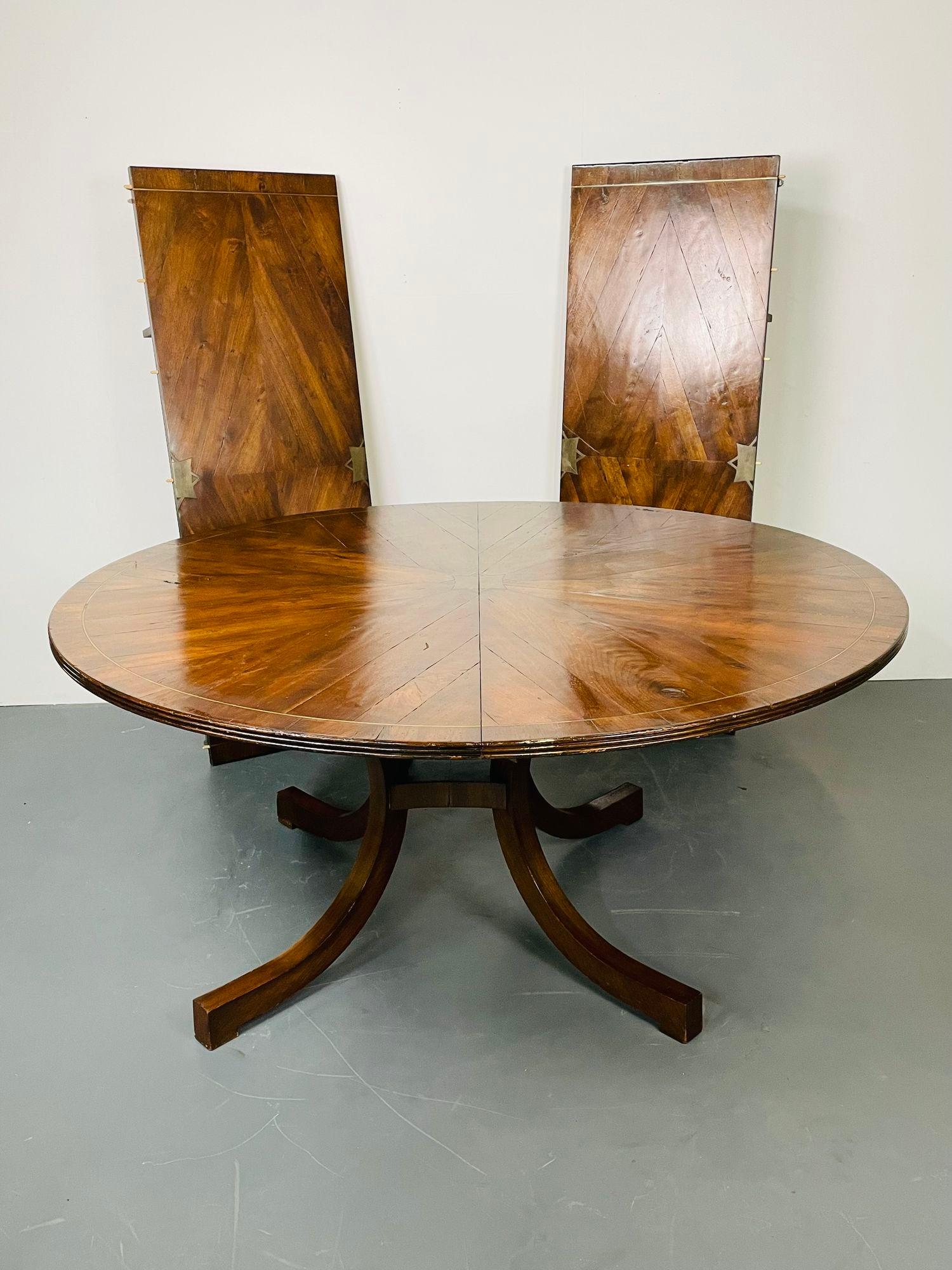 American Holly Hunt Split C-Leg Rustic Dining Table, Circular, Brass Inlays