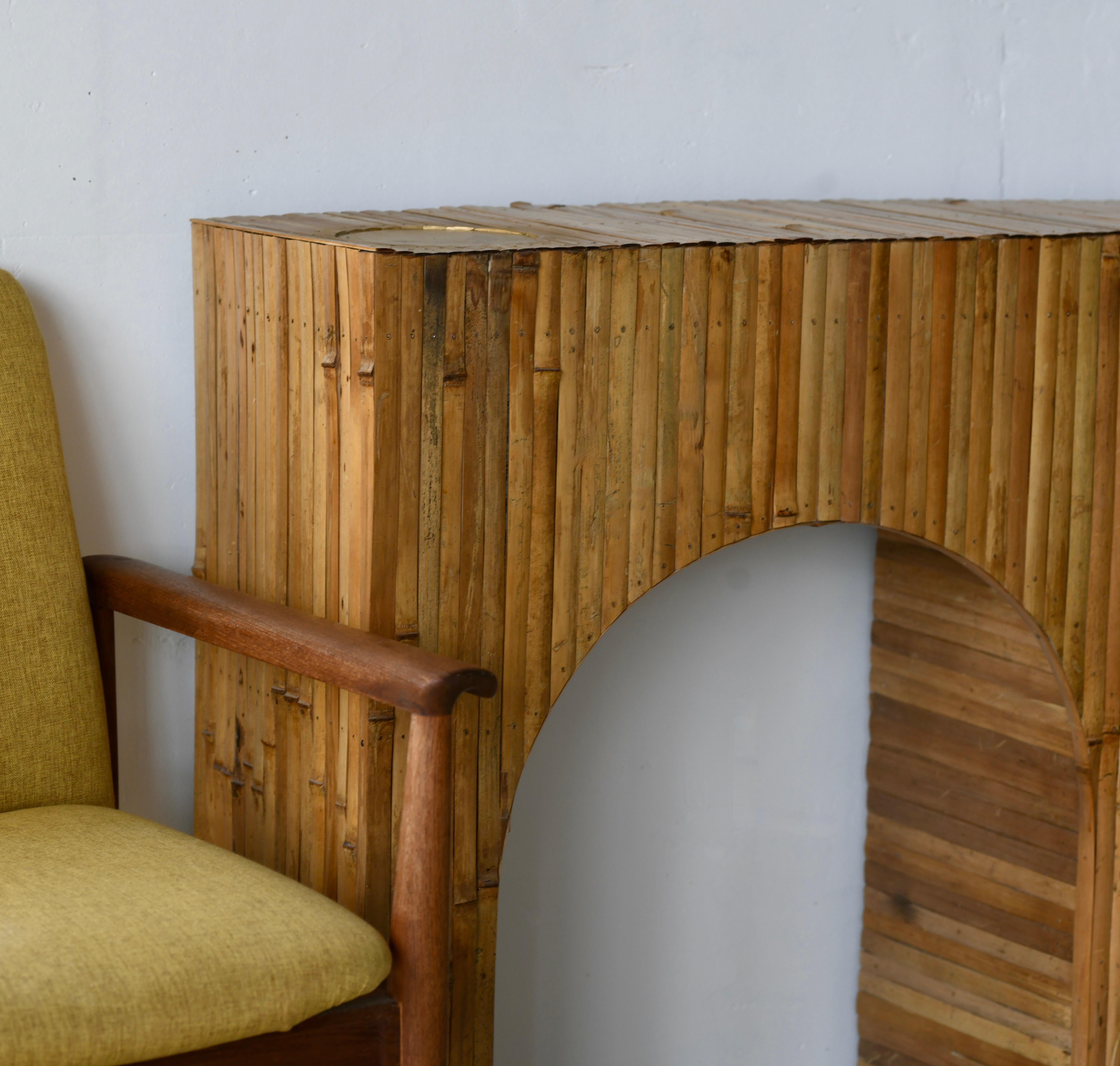 Philippine Split Cane Bamboo Console Table mid-century modern style  For Sale