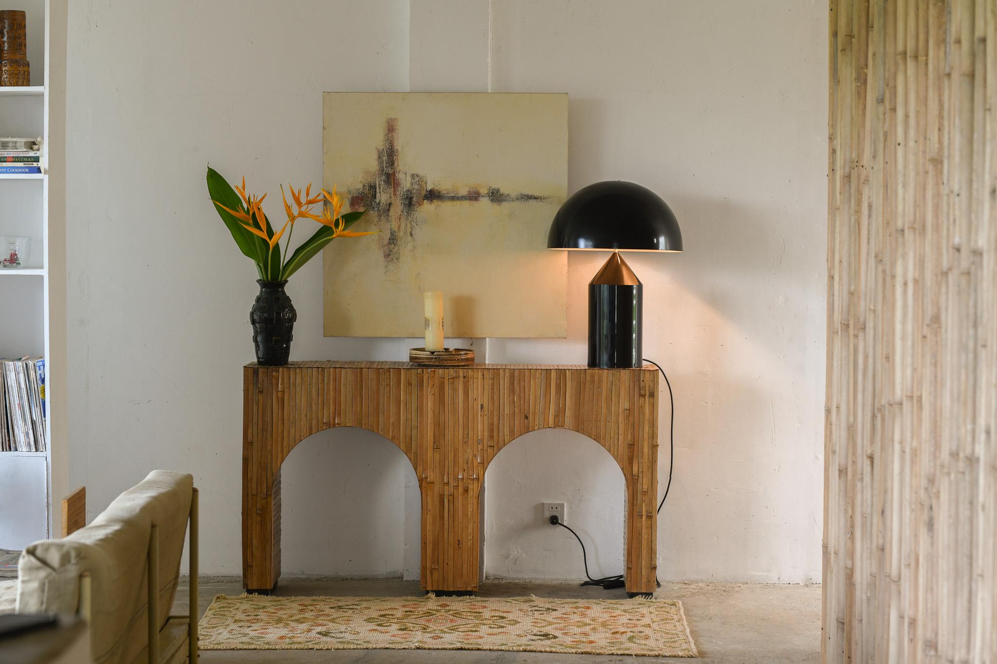 Ebonized Split Cane Bamboo Console Table mid-century modern style  For Sale