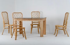 Split Cane Bamboo Table and Chair Set, Italian, 1960s