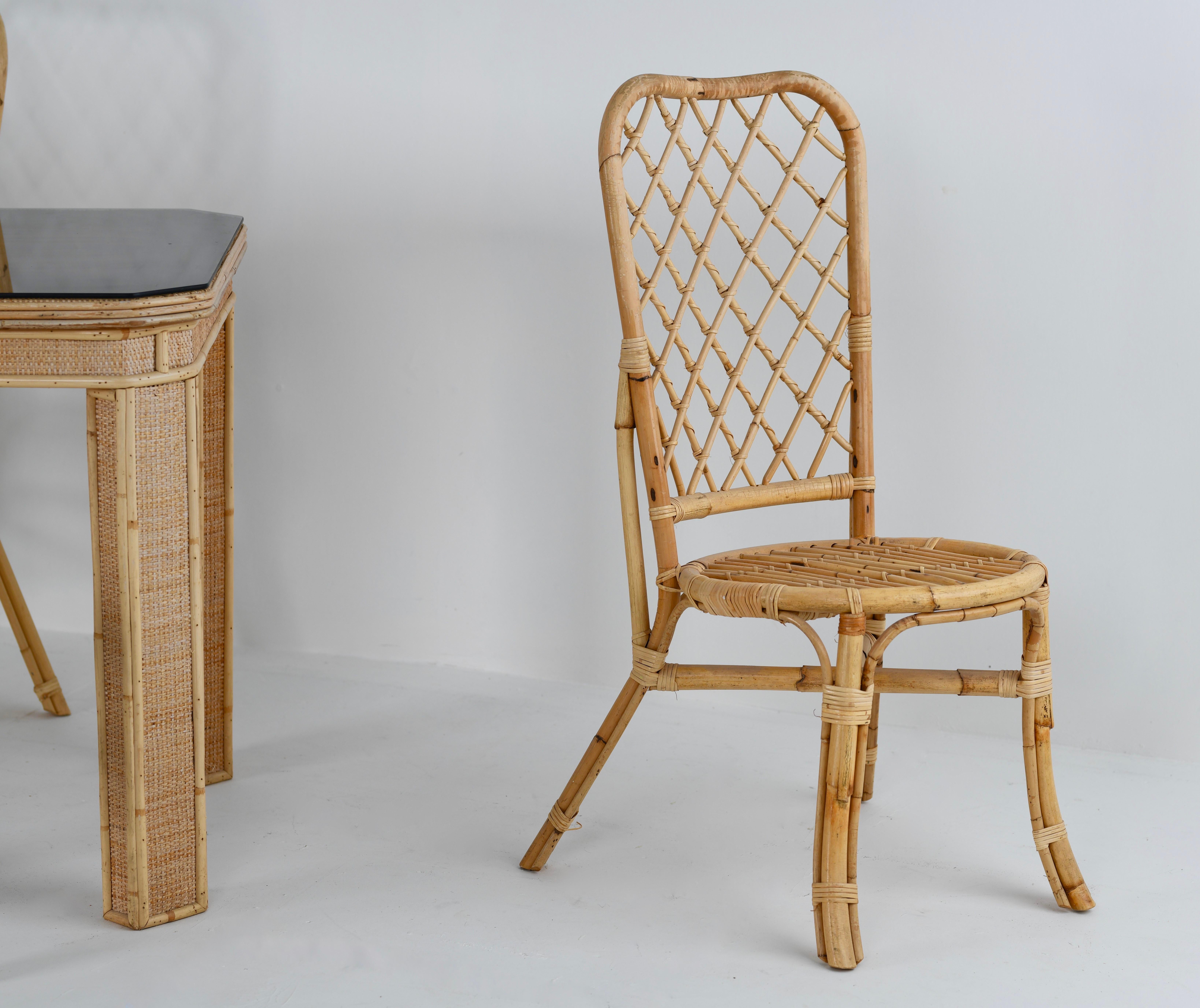 Split Cane Bamboo Table and Chair Set, Italian, 1960s In Good Condition For Sale In everton lymington, GB
