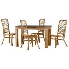 Split Cane Bamboo Table and Chair Set, Italian, 1960s