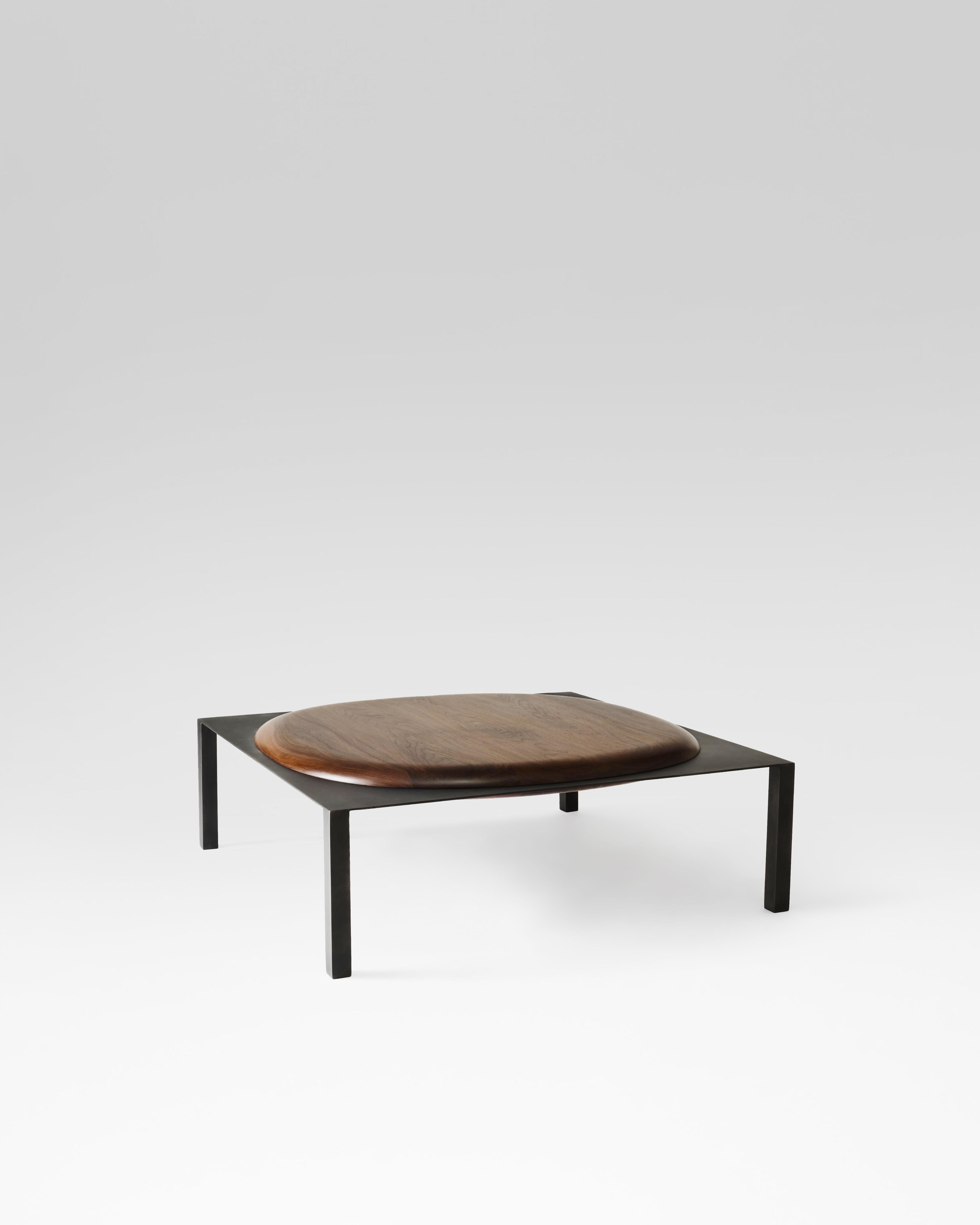 Modern Split Coffee Table, in Walnut and Blackened Steel by Estudio Persona For Sale