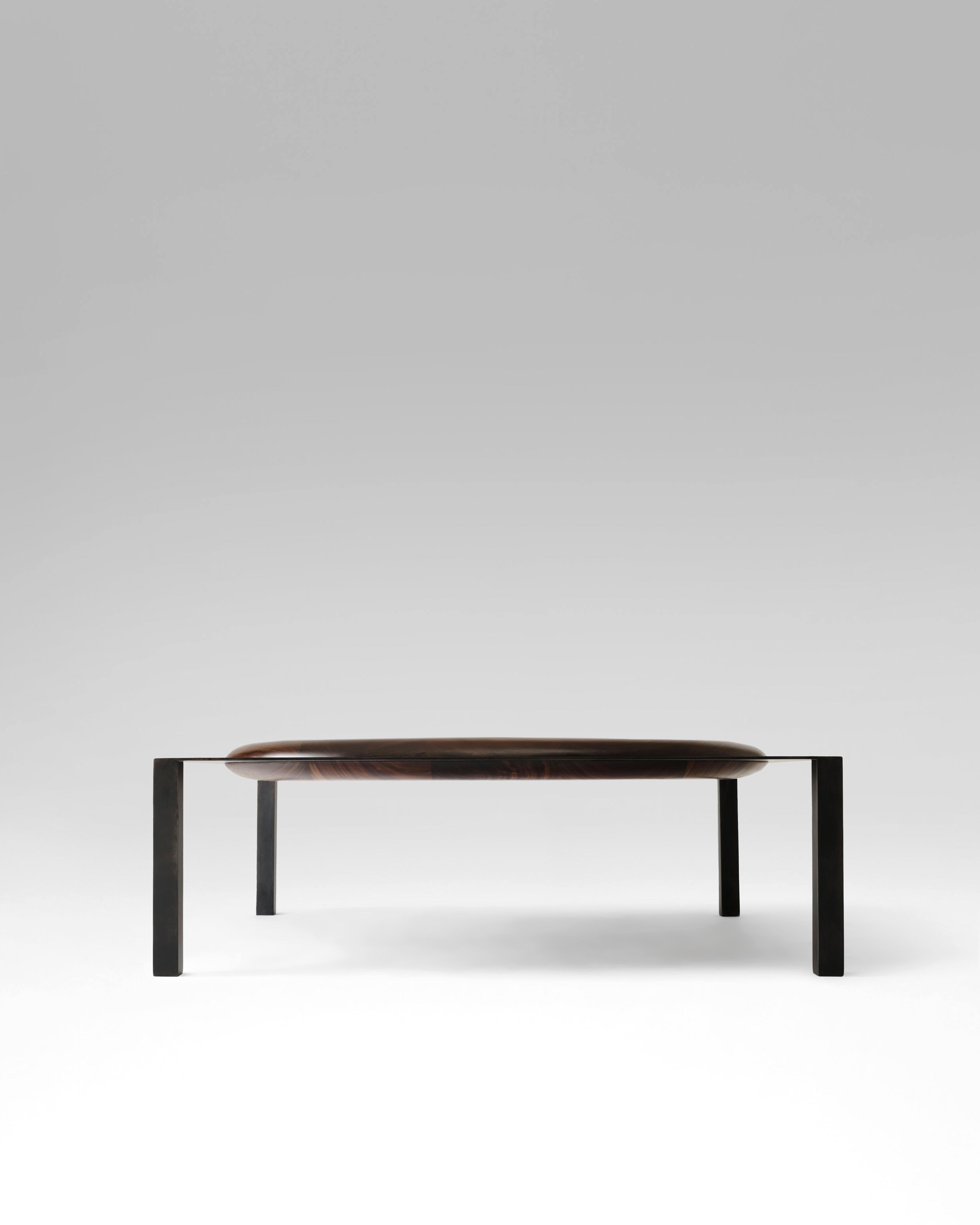 American Split Coffee Table, in Walnut and Blackened Steel by Estudio Persona For Sale