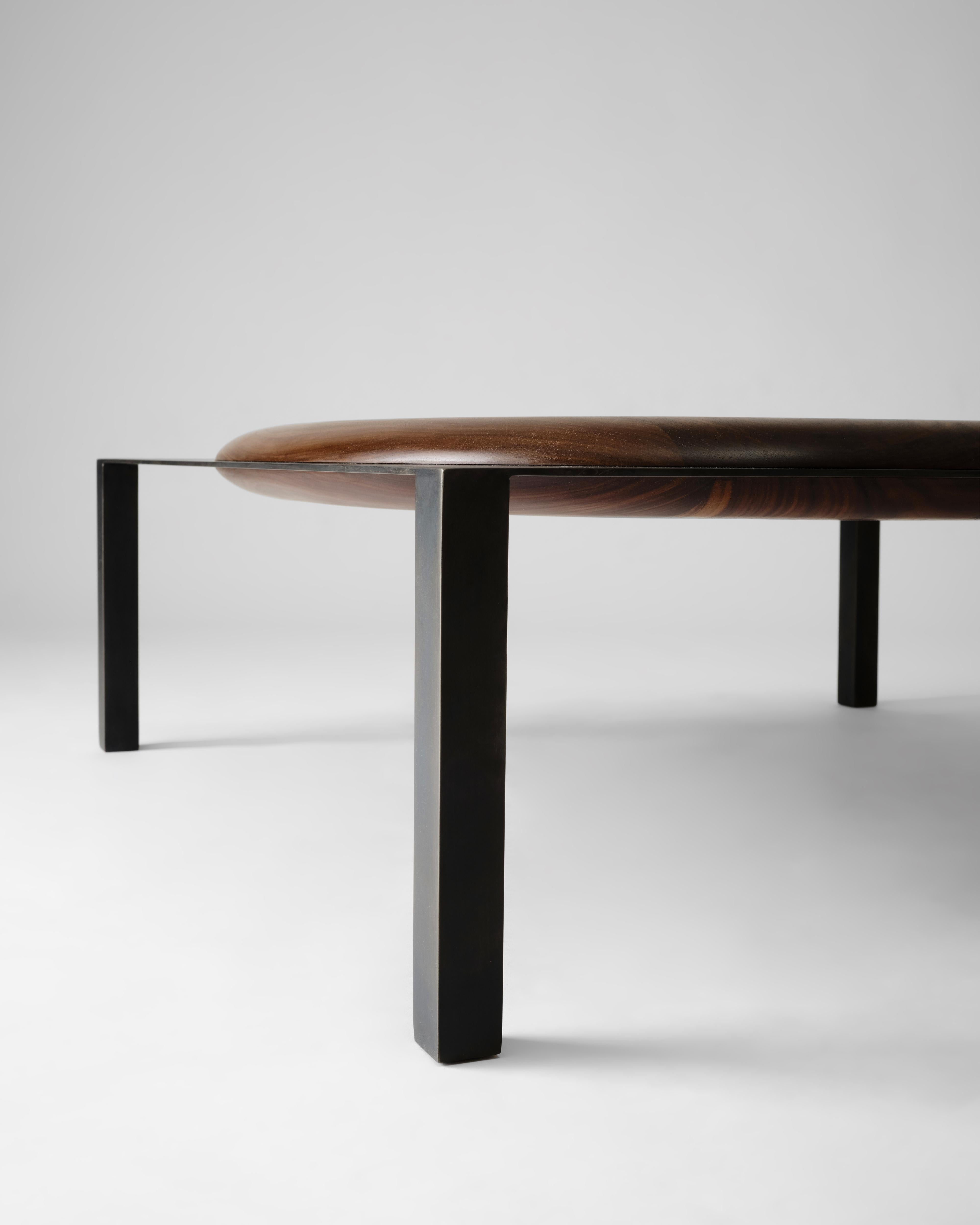 Metalwork Split Coffee Table, in Walnut and Blackened Steel by Estudio Persona For Sale