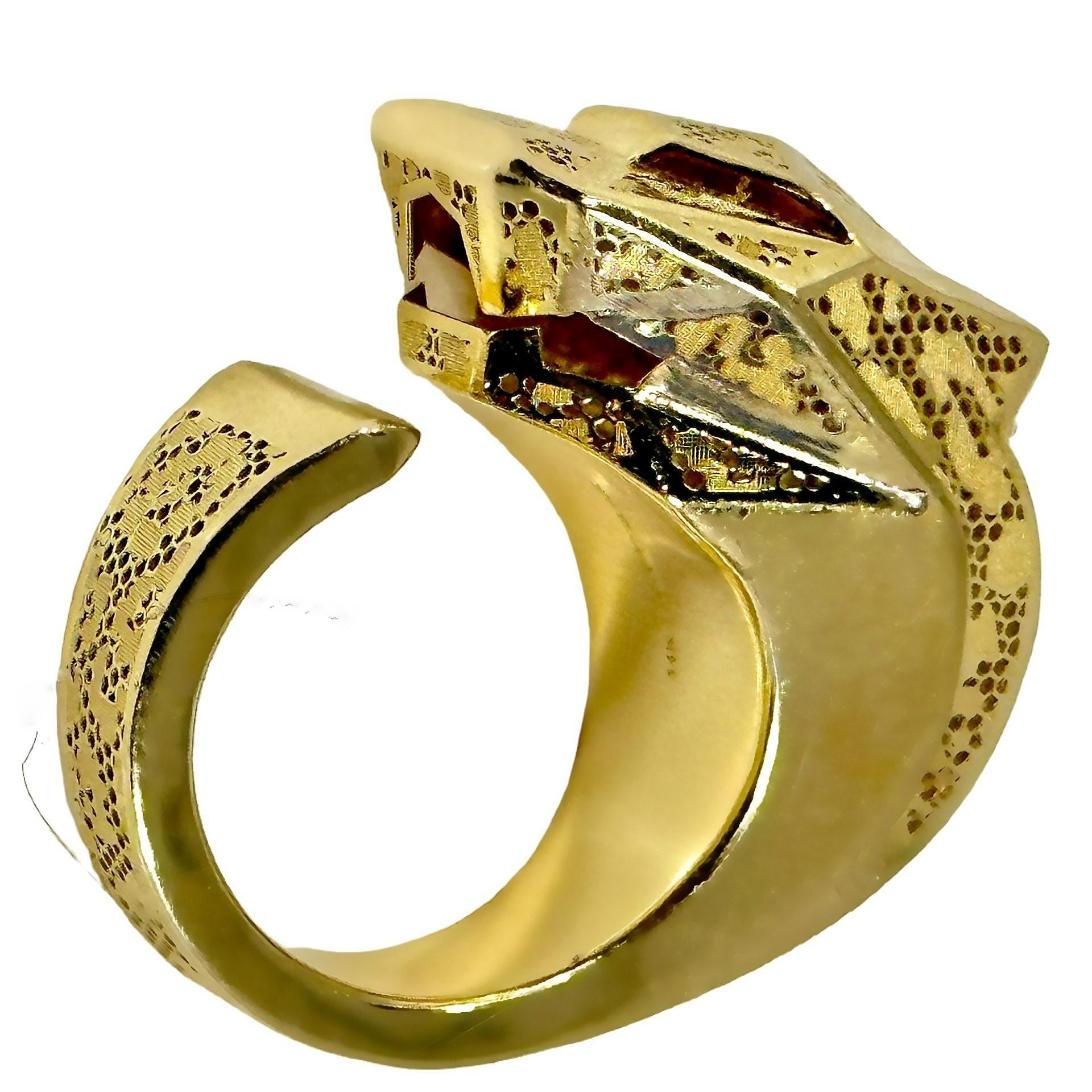 Women's or Men's Split Front Big Cat Motif Gold Ring For Sale