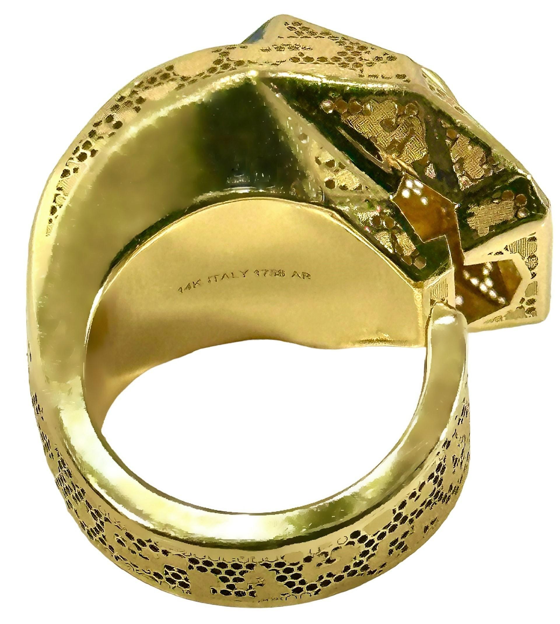 Split Front Big Cat Motif Gold Ring For Sale 1