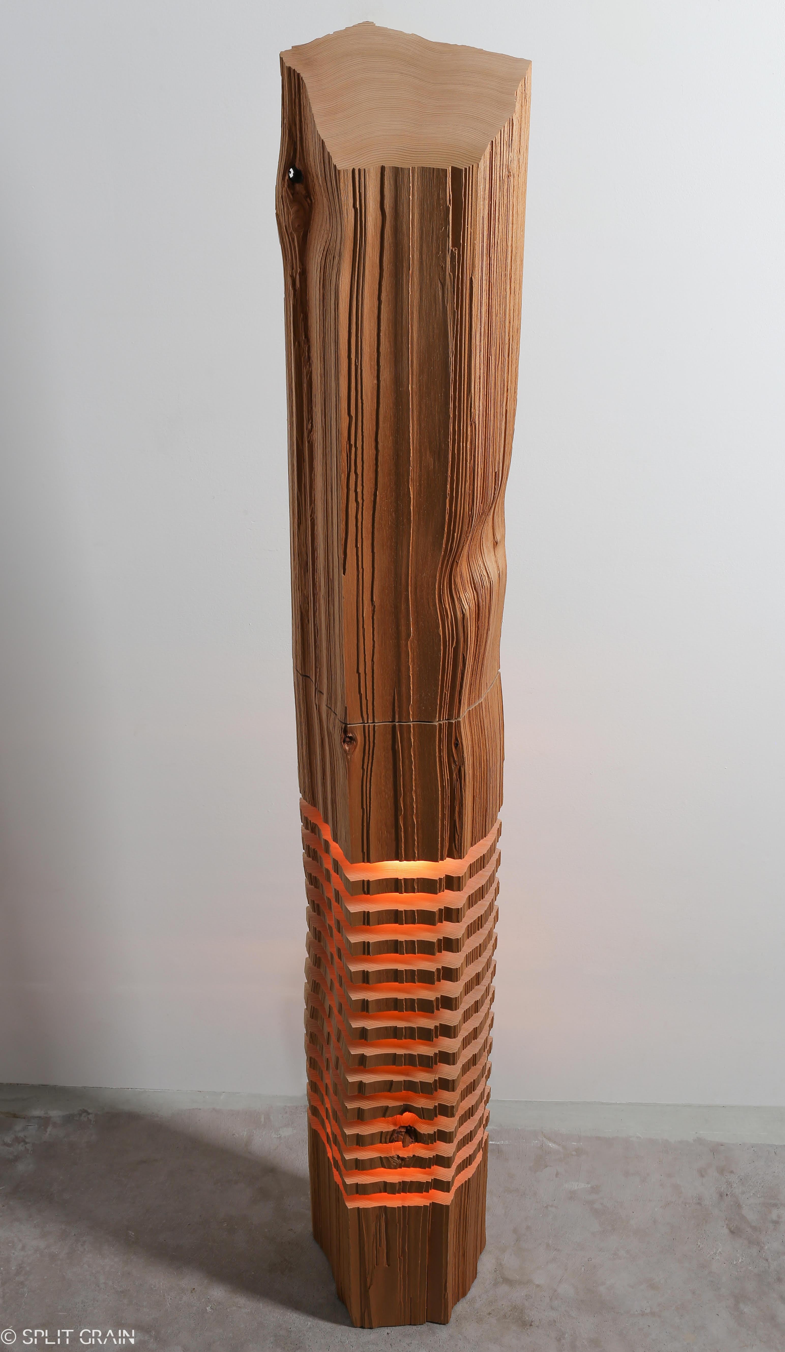 Contemporary Large Split Grain Cedar Wood Illuminated Sculpture