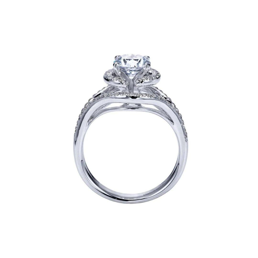 Round Cut   Split Pave Halo Diamond Engagement Mounting For Sale
