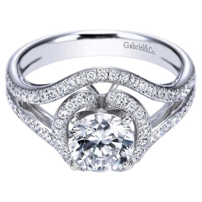   Split Pave Halo Diamond Engagement Mounting For Sale