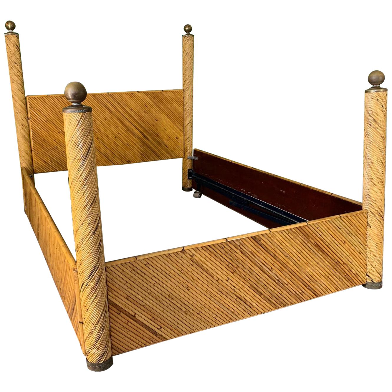 Split Pencil Reed Rattan Queen Size Poster Bed For Sale