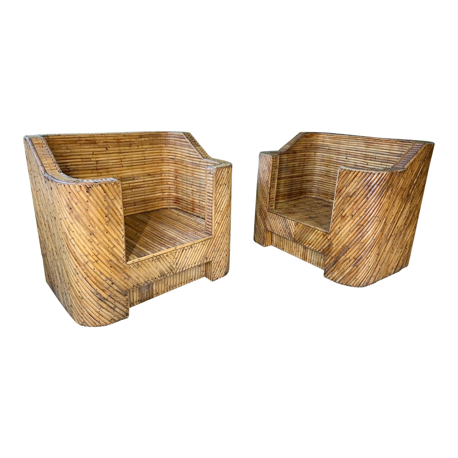 Split Reed Bamboo Club Chairs 