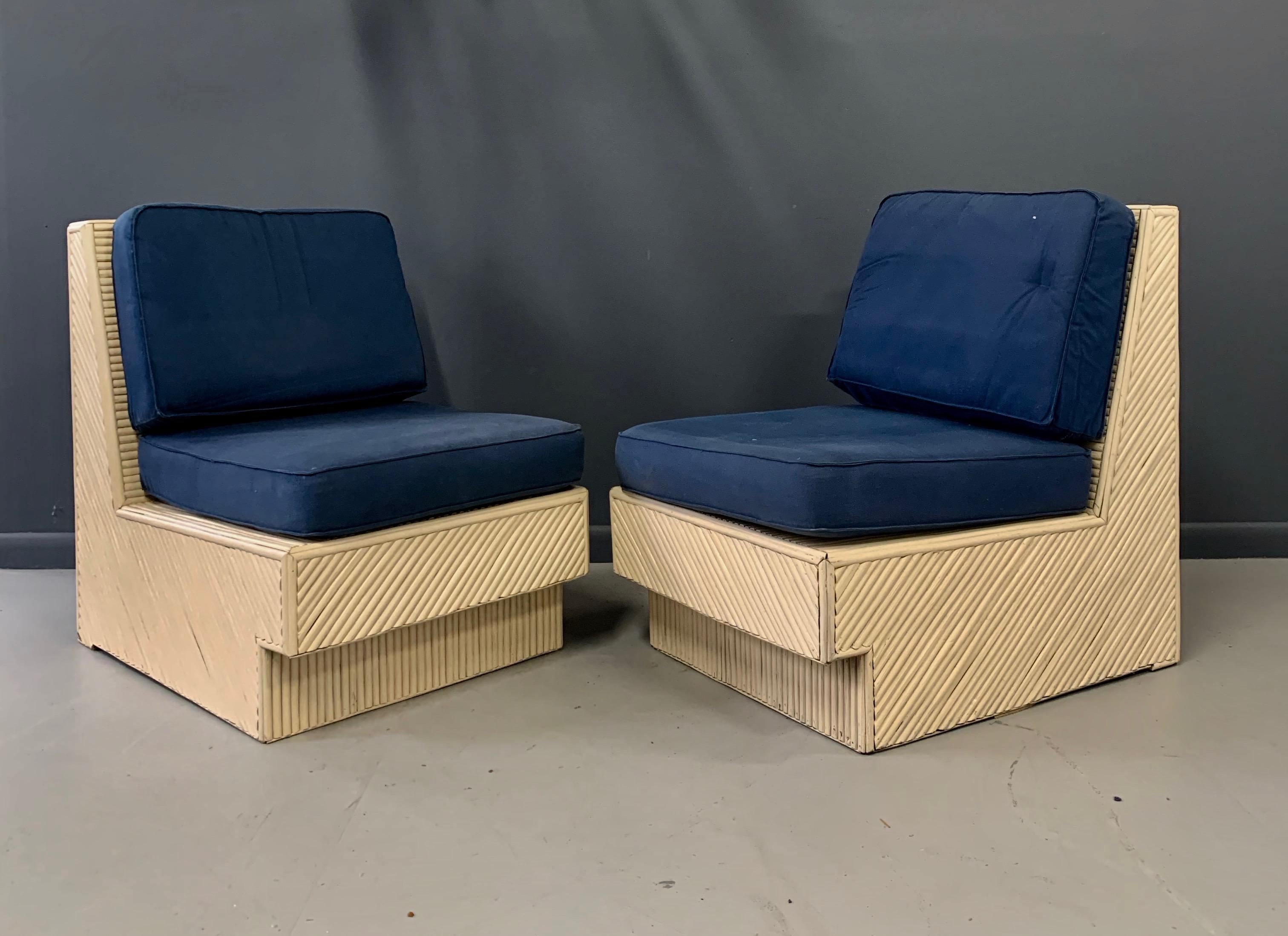 Split Reed Bamboo Lounge Chairs a Pair Midcentury In Good Condition In Philadelphia, PA
