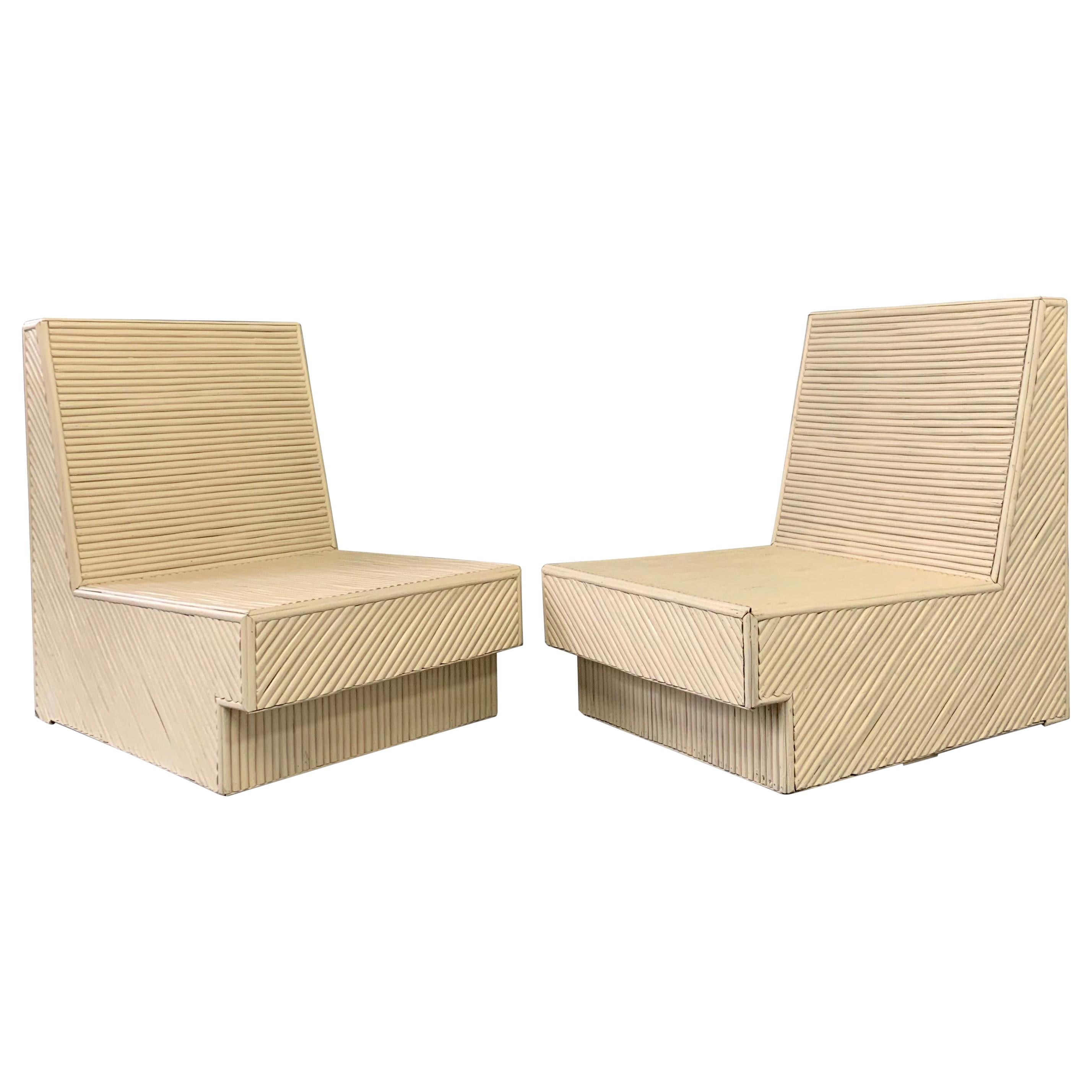 Split Reed Bamboo Lounge Chairs a Pair Midcentury