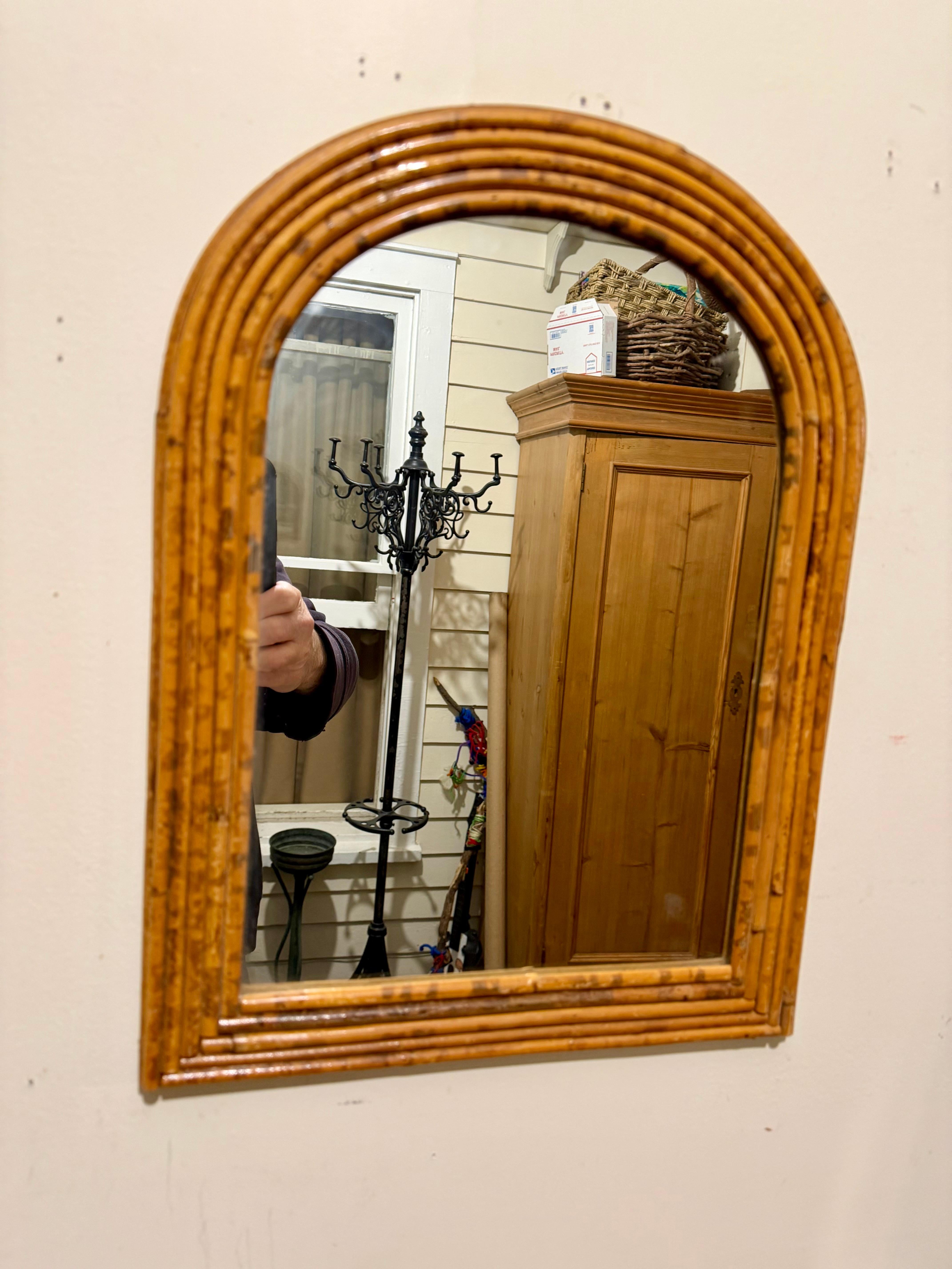 Late 20th Century Split Reed Bamboo Mirror For Sale