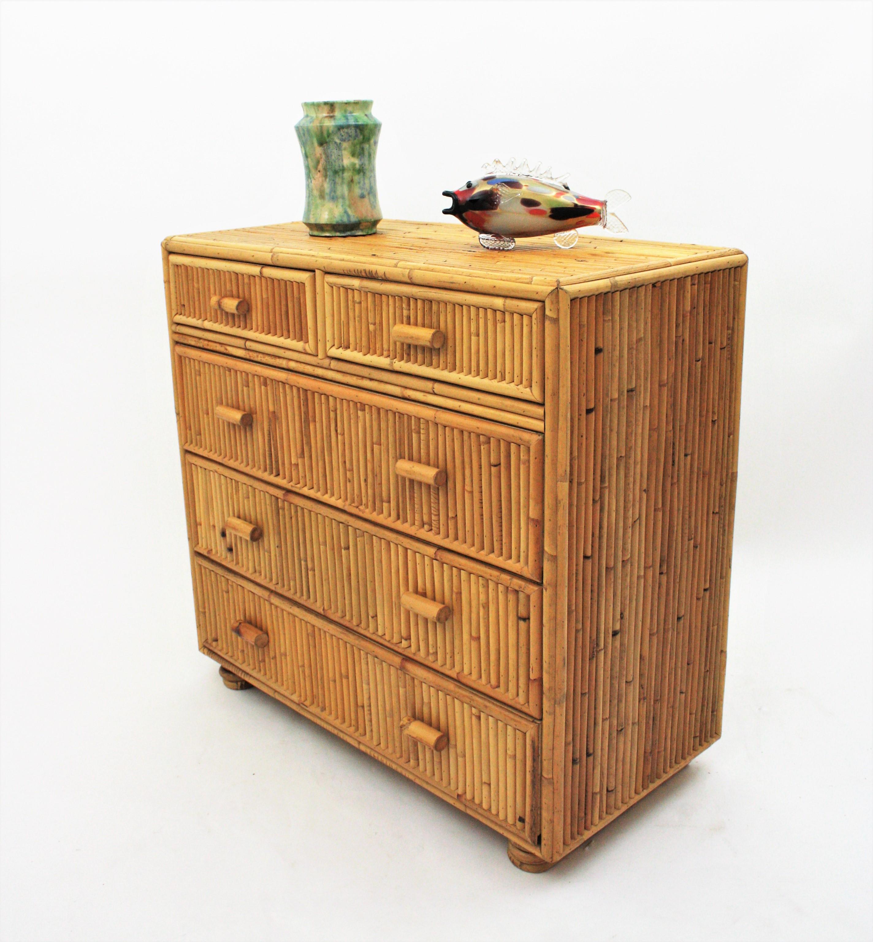Mid-Century Modern Split Reed Bamboo Rattan Chest of Drawers / Commode, 1970s