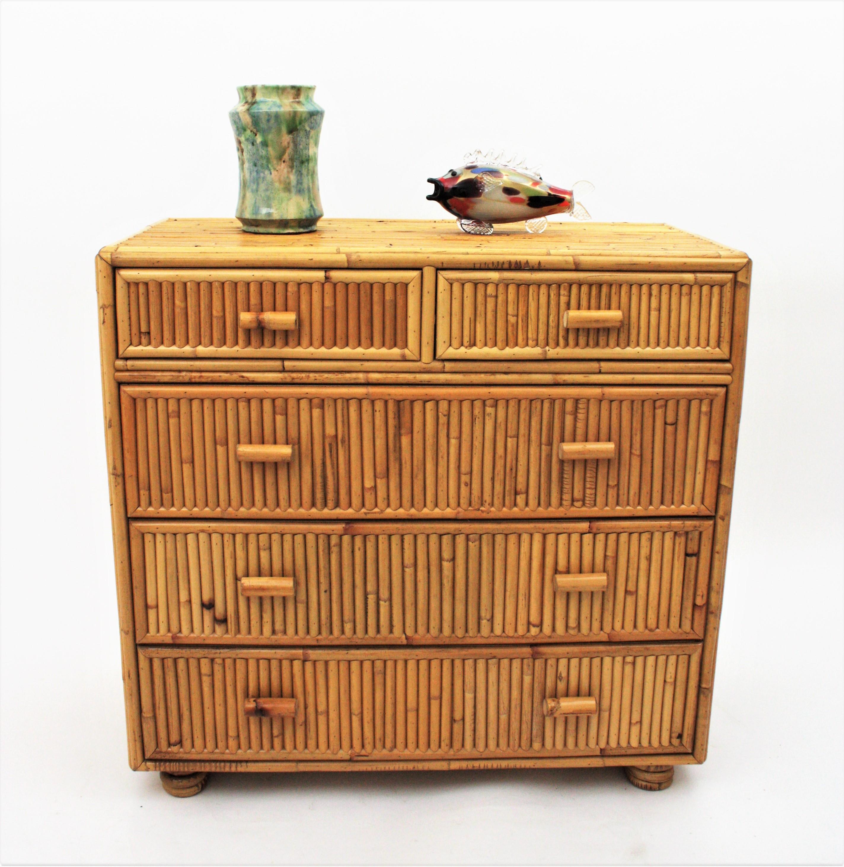 Spanish Split Reed Bamboo Rattan Chest of Drawers / Commode, 1970s