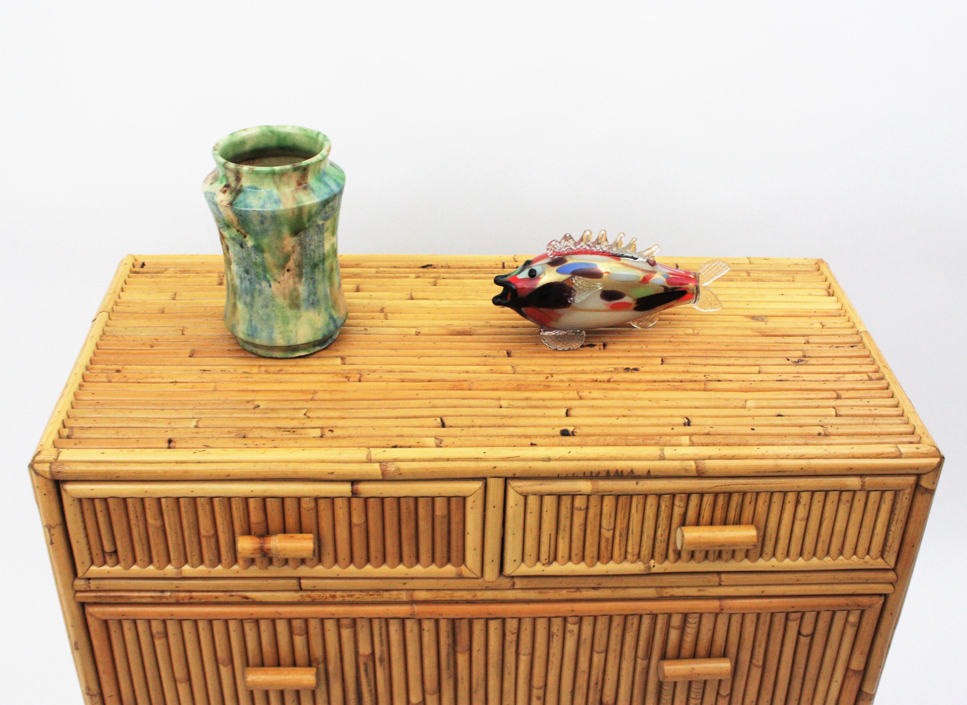 20th Century Split Reed Bamboo Rattan Chest of Drawers / Commode, 1970s