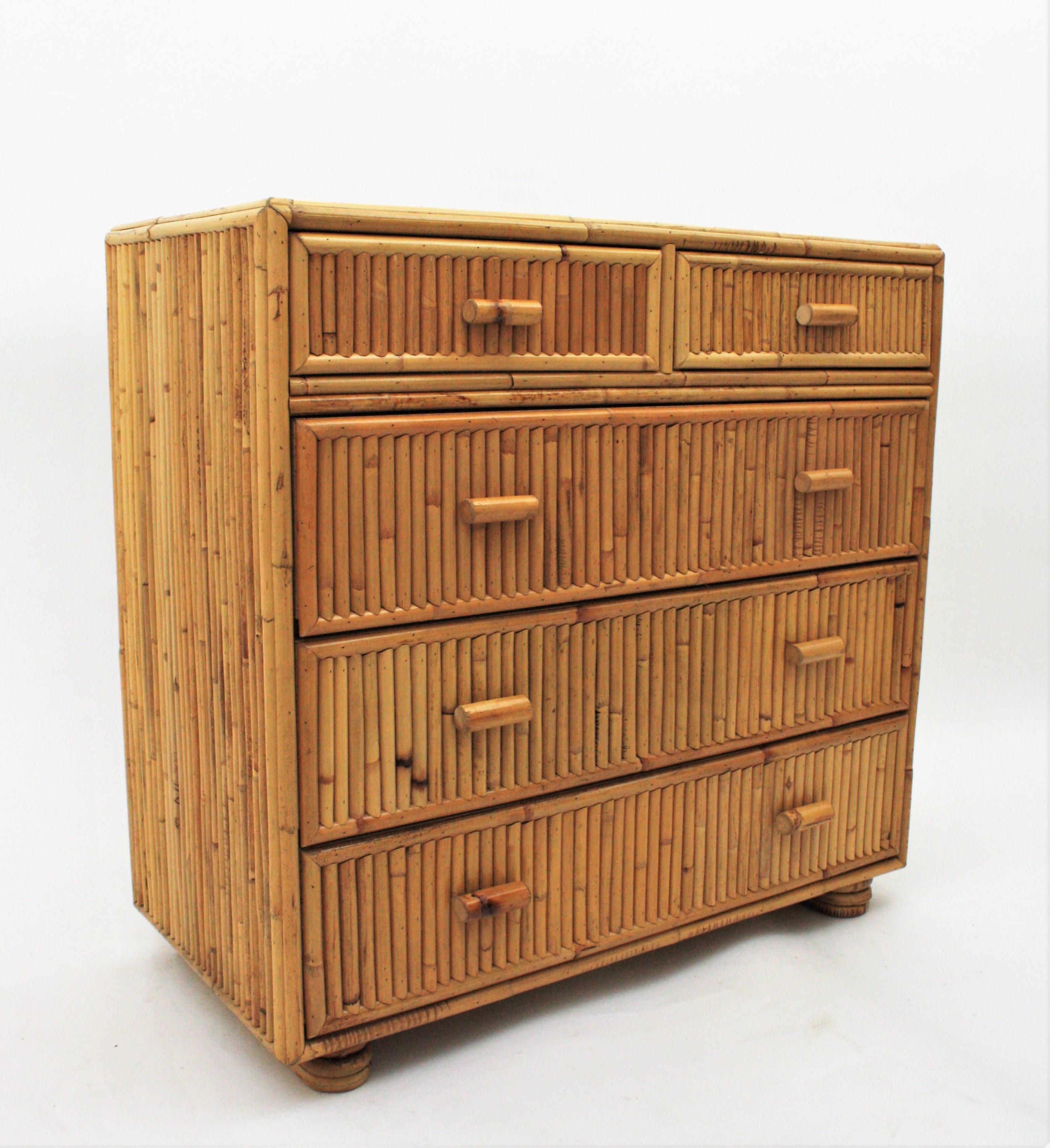 Split Reed Bamboo Rattan Chest of Drawers / Commode, 1970s 2