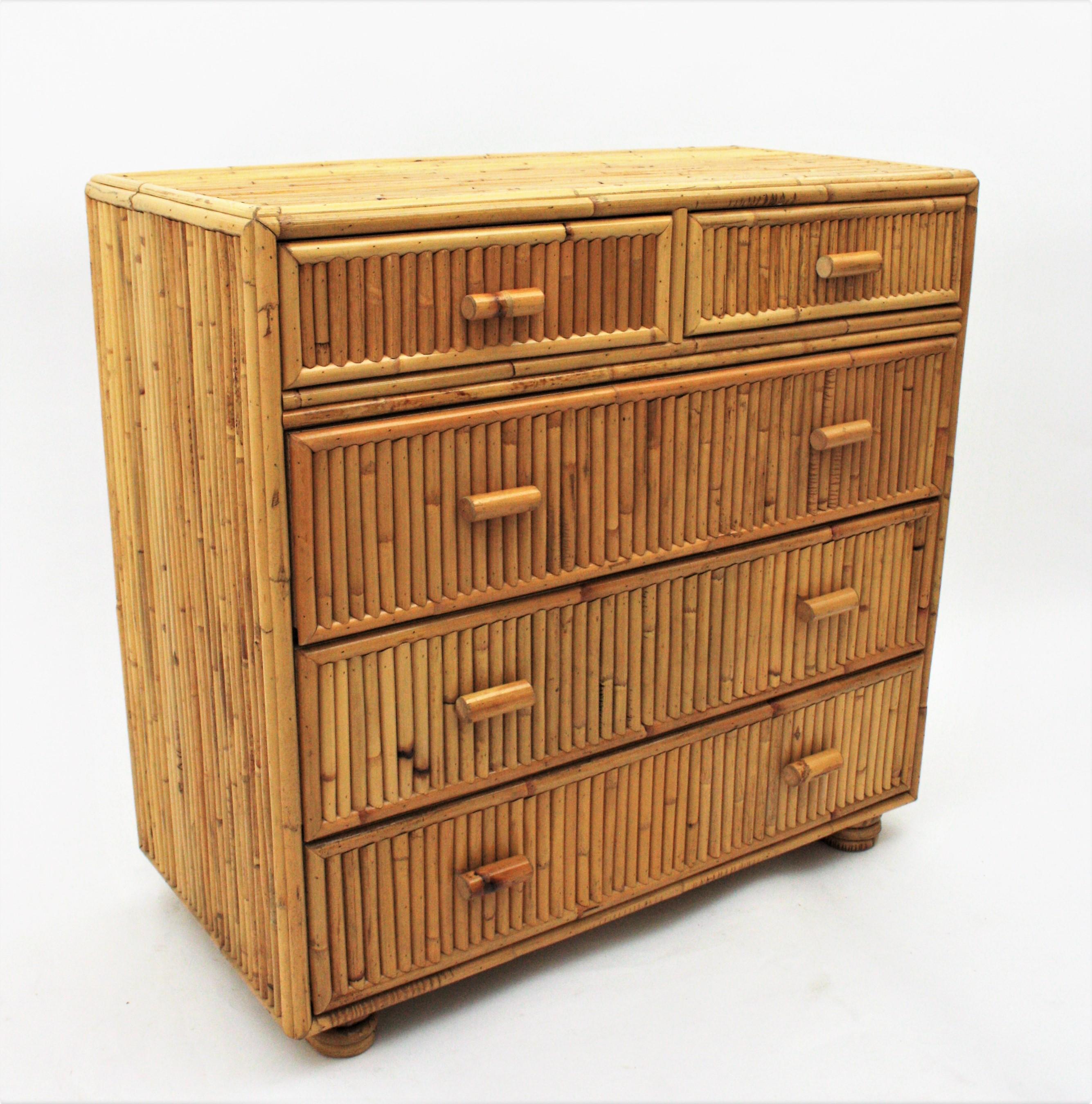 Split Reed Bamboo Rattan Chest of Drawers / Commode, 1970s 3