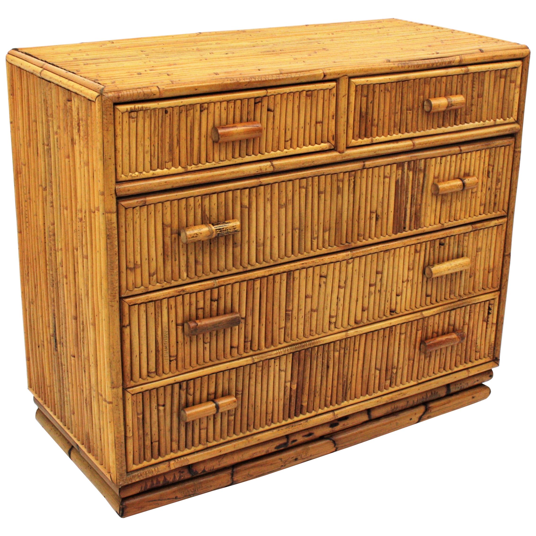Split Reed Bamboo Rattan Chest of Drawers / Commode, 1970s