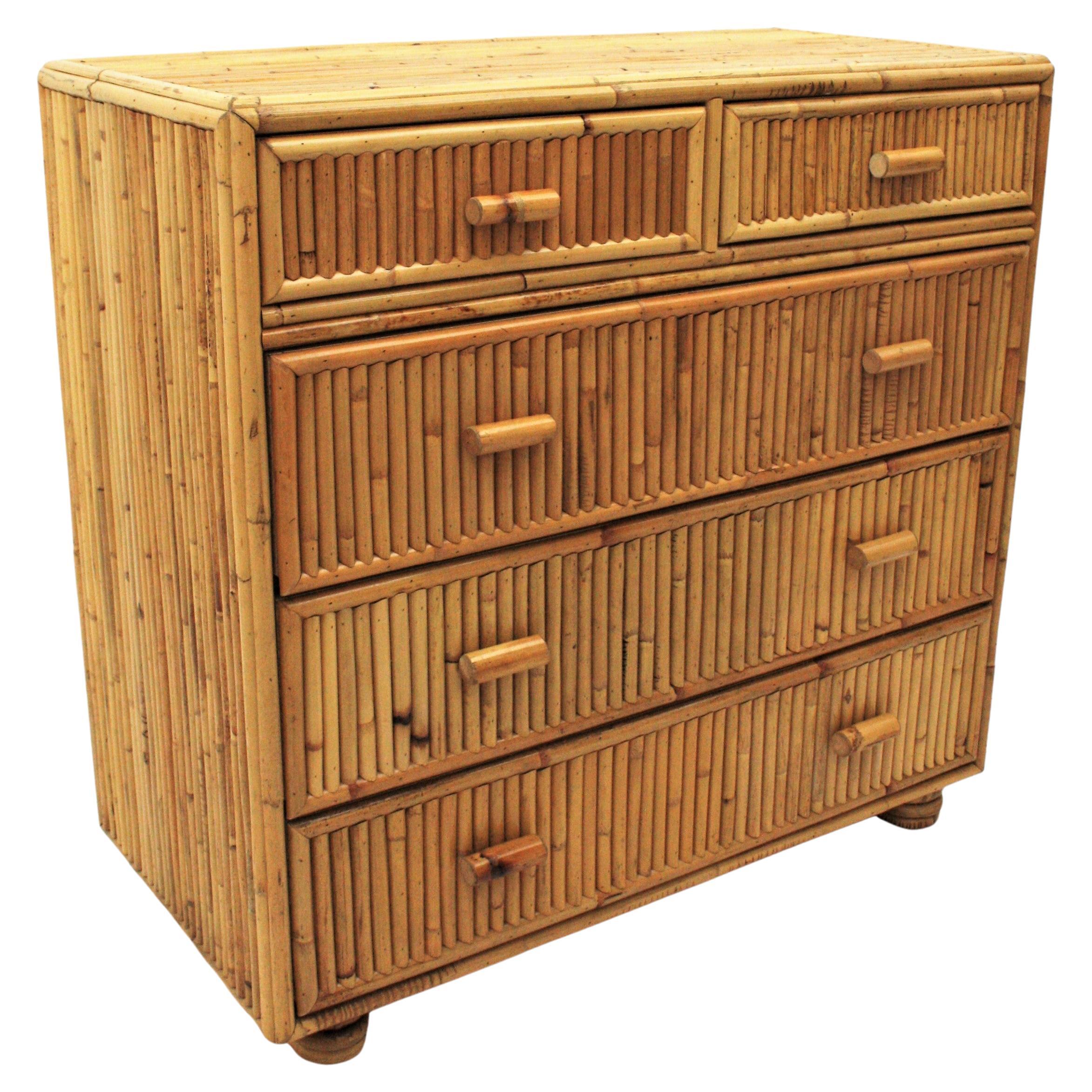 Split Reed Bamboo Rattan Chest of Drawers / Commode, 1970s