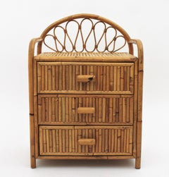Split Reed Bamboo Rattan End Table or Nightstand, 1970s