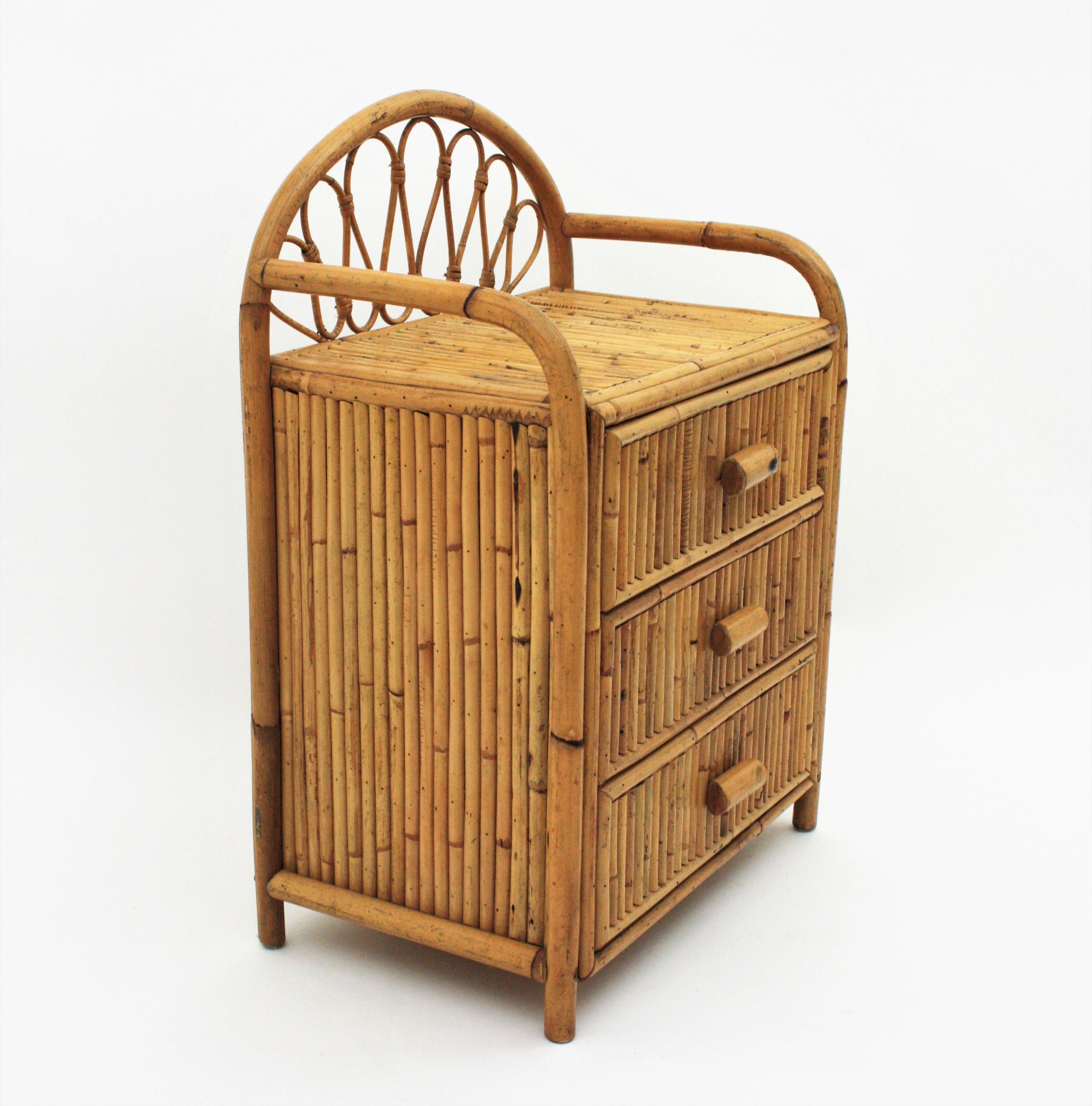 20th Century Split Reed Bamboo Rattan End Table or Nightstand, 1970s For Sale