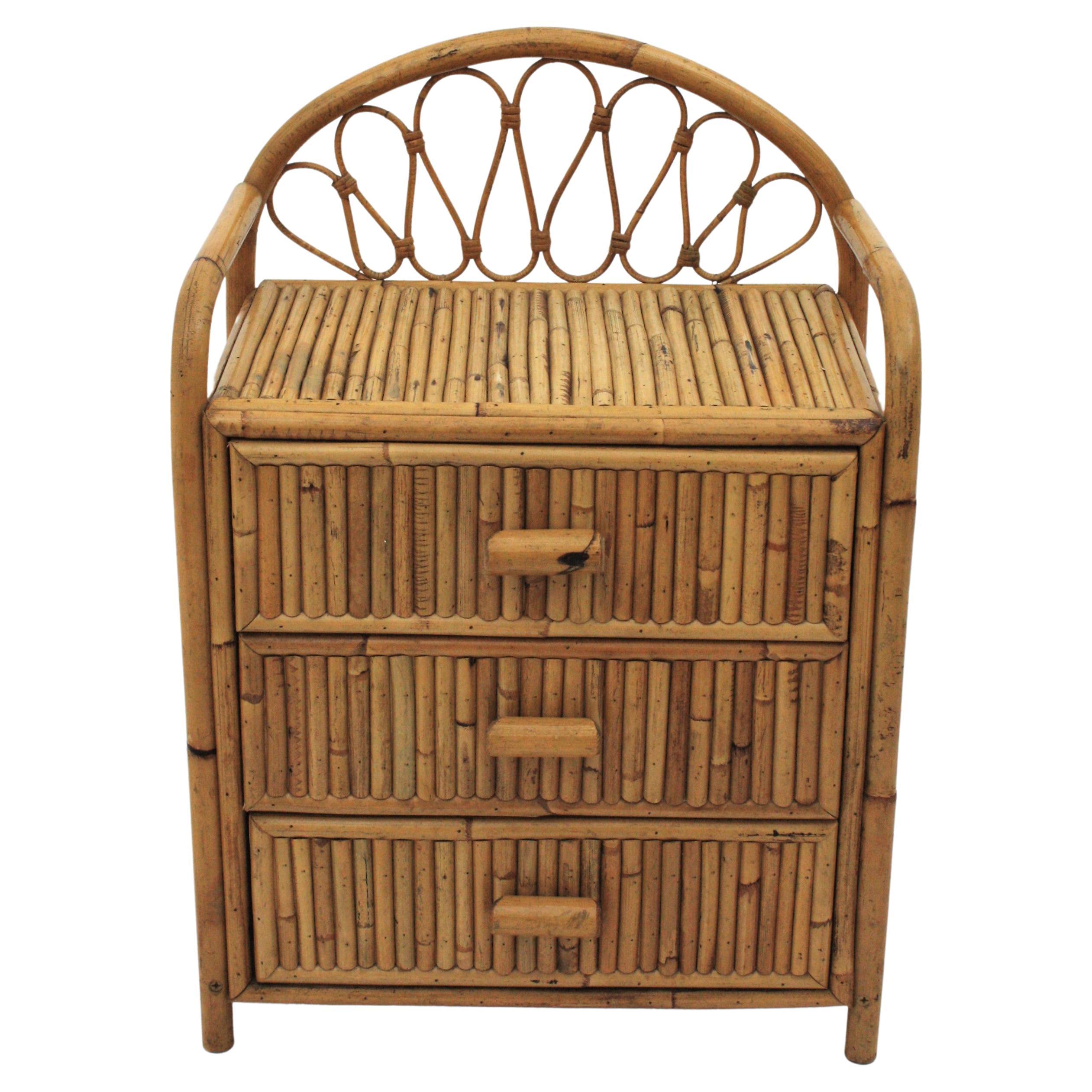 Split Reed Bamboo Rattan End Table or Nightstand, 1970s